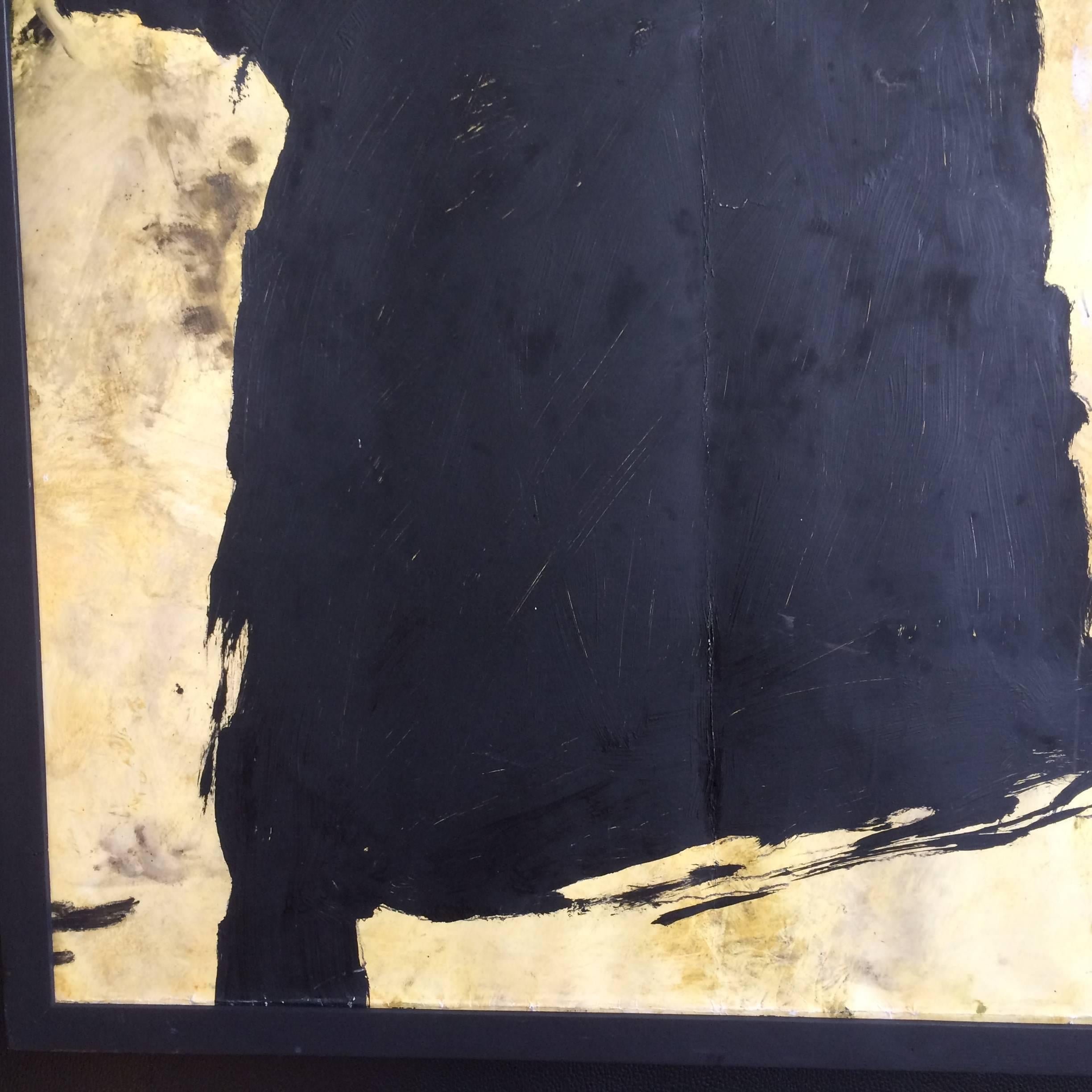 Large Strikingly Bold Abstract Painting in Black and Gold In Excellent Condition In Hopewell, NJ