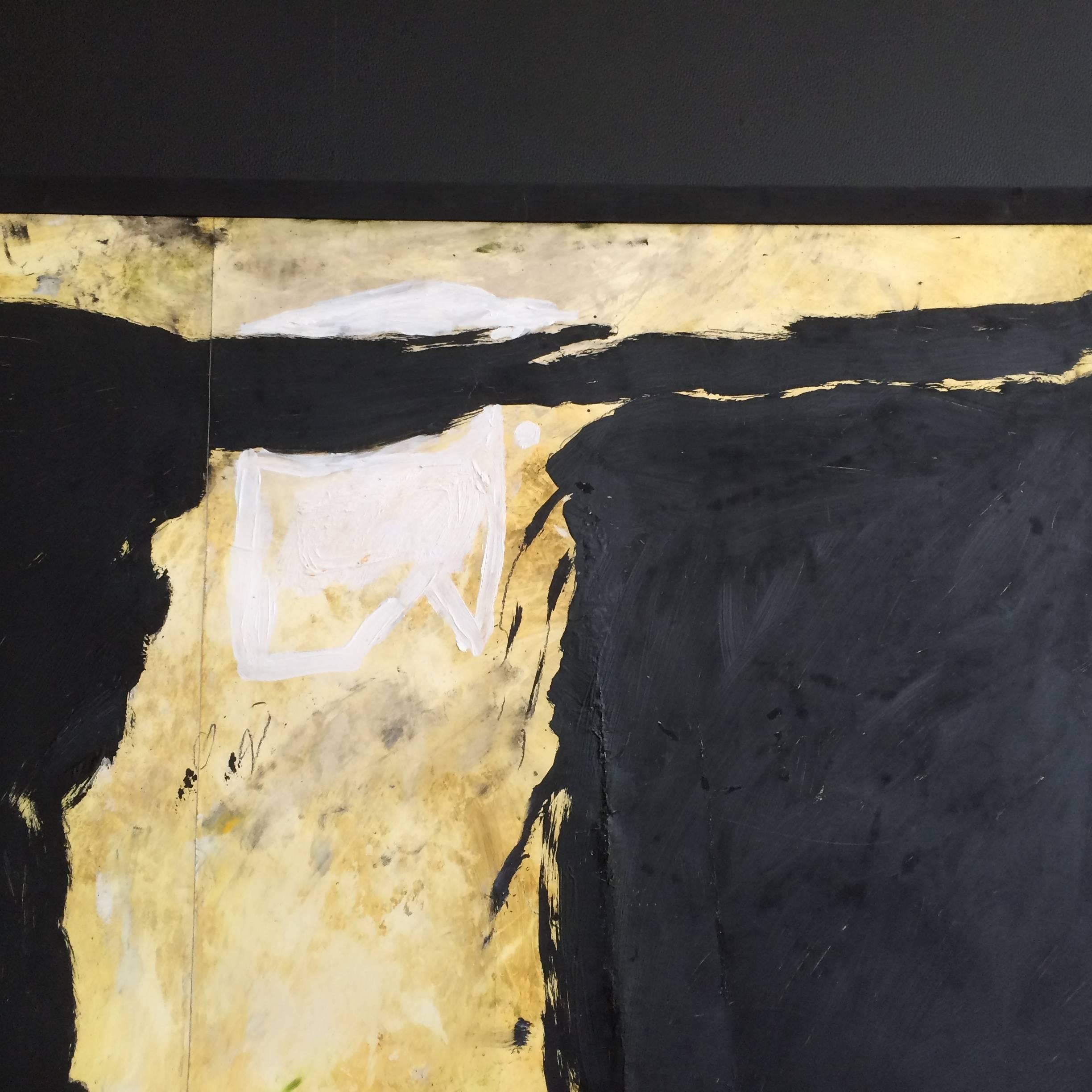 American Large Strikingly Bold Abstract Painting in Black and Gold