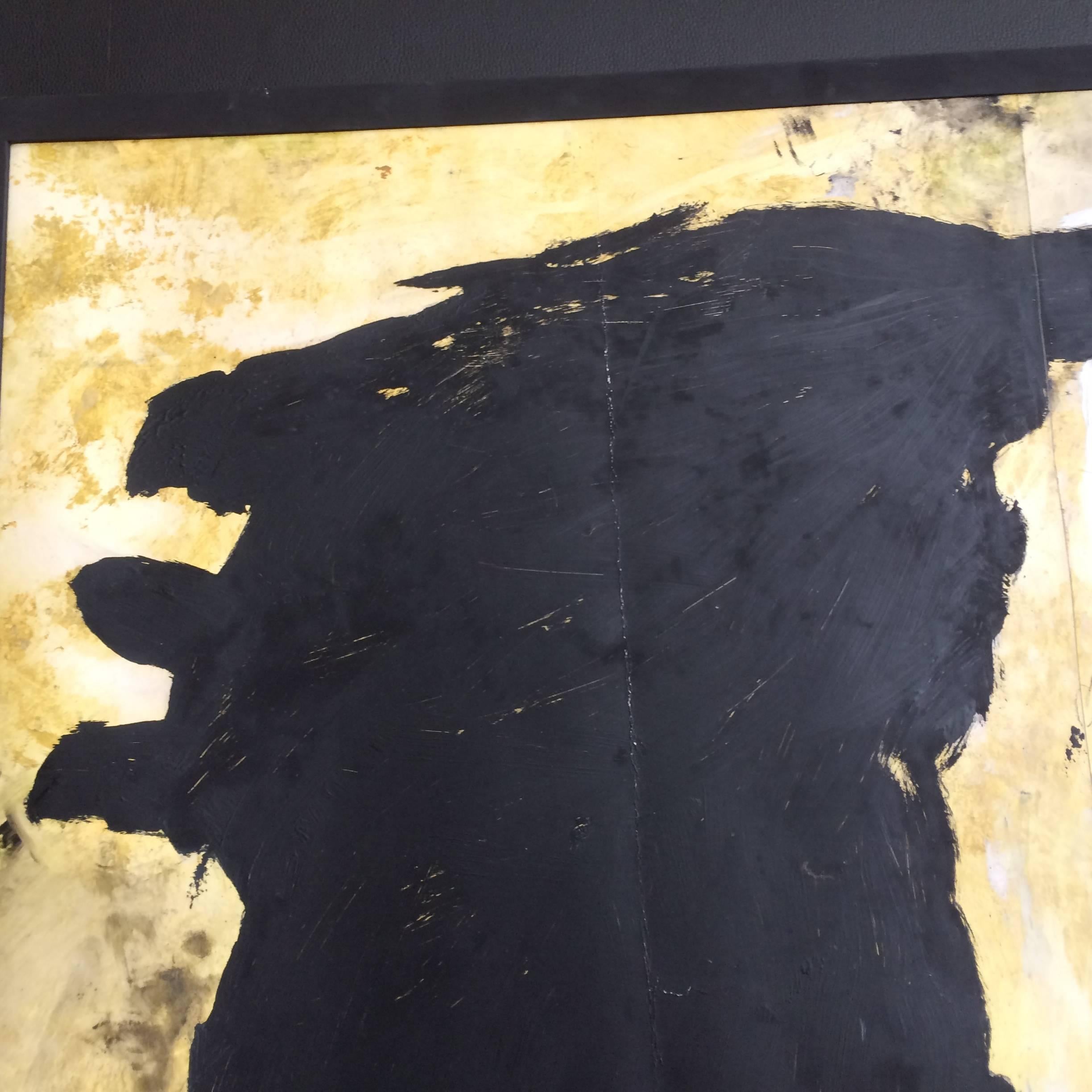 Late 20th Century Large Strikingly Bold Abstract Painting in Black and Gold