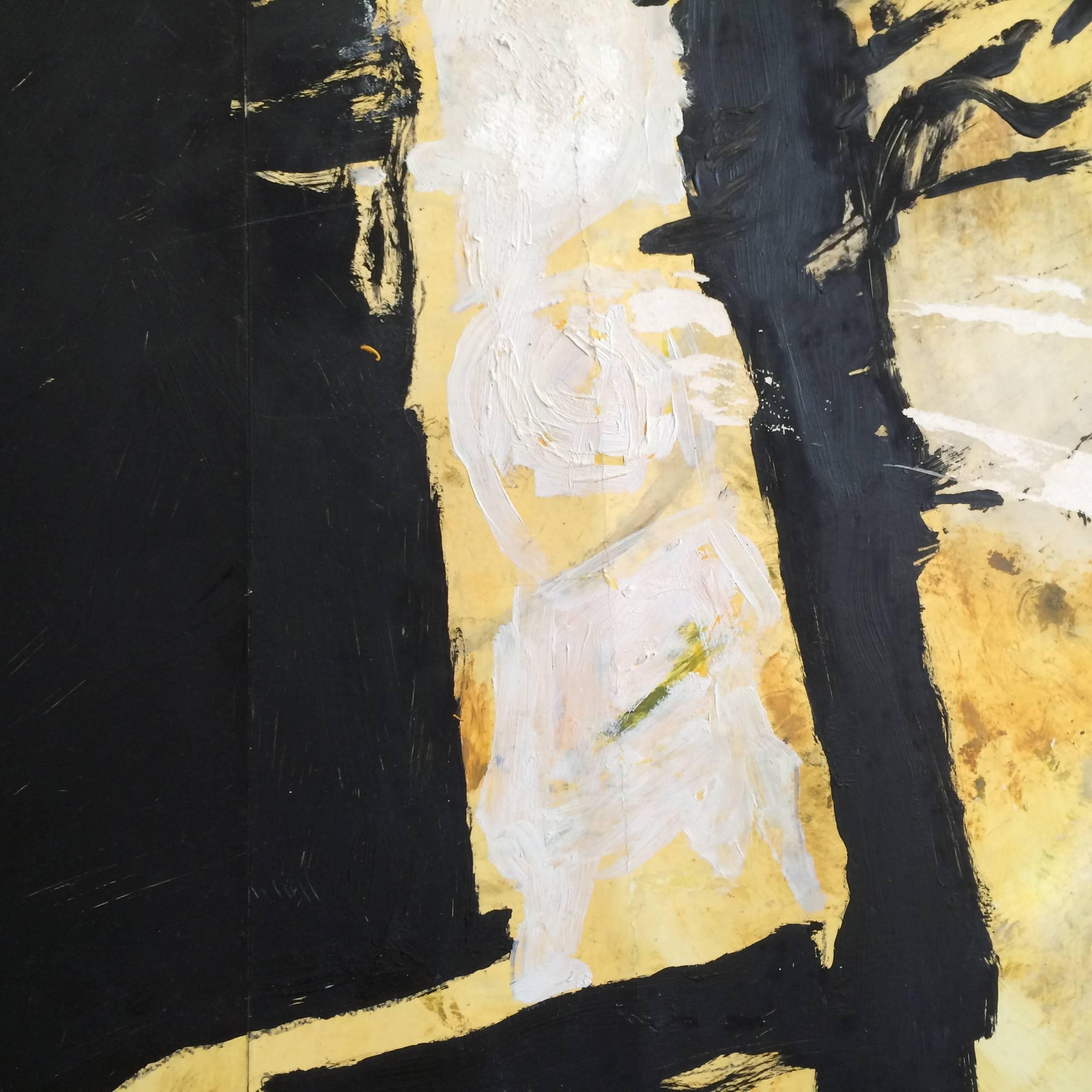 Large Strikingly Bold Abstract Painting in Black and Gold 1