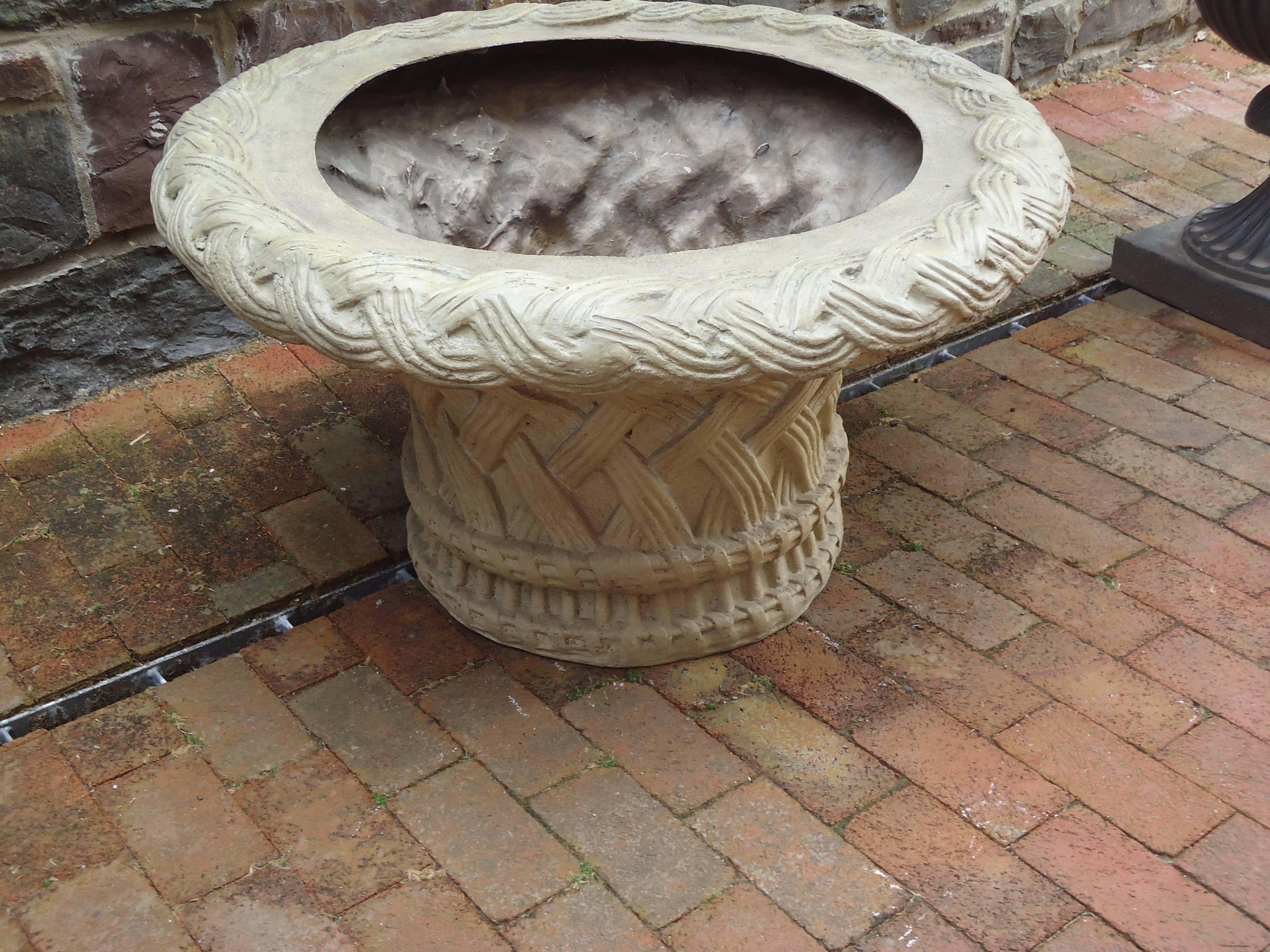 Large Fiberglass Basketweave Motiffe Planter or Coffee Table Base In Excellent Condition In Hopewell, NJ