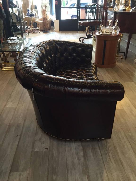 Dark Tobacco Brown Curved Tufted Leather Chesterfield Sofa Loveseat at  1stDibs