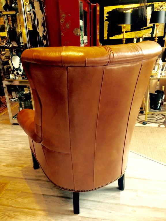 Rich Camel Leather Tufted Wing Chair at 1stdibs
