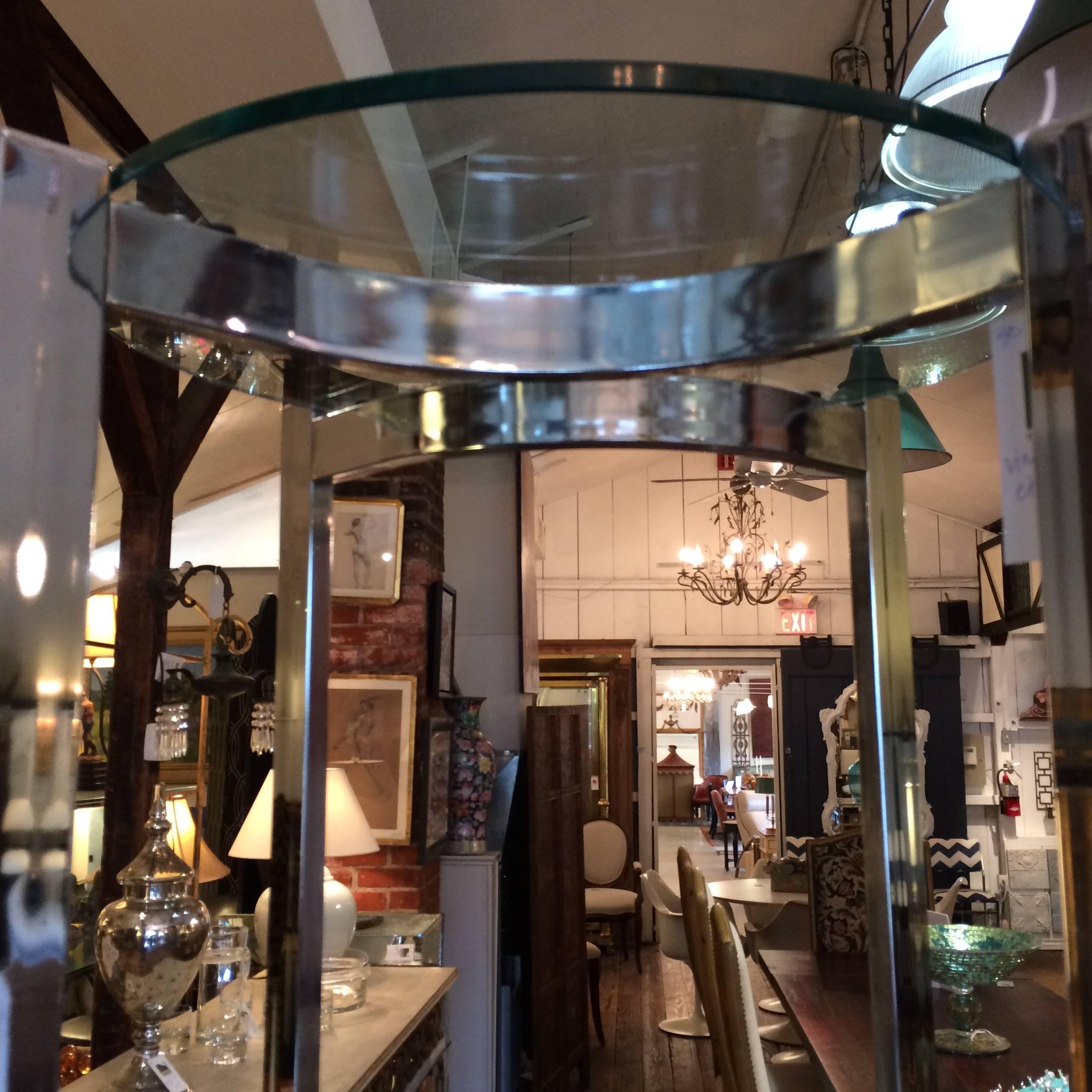 American Mid-Century Modern Stylish Circular Chrome and Glass Etagere