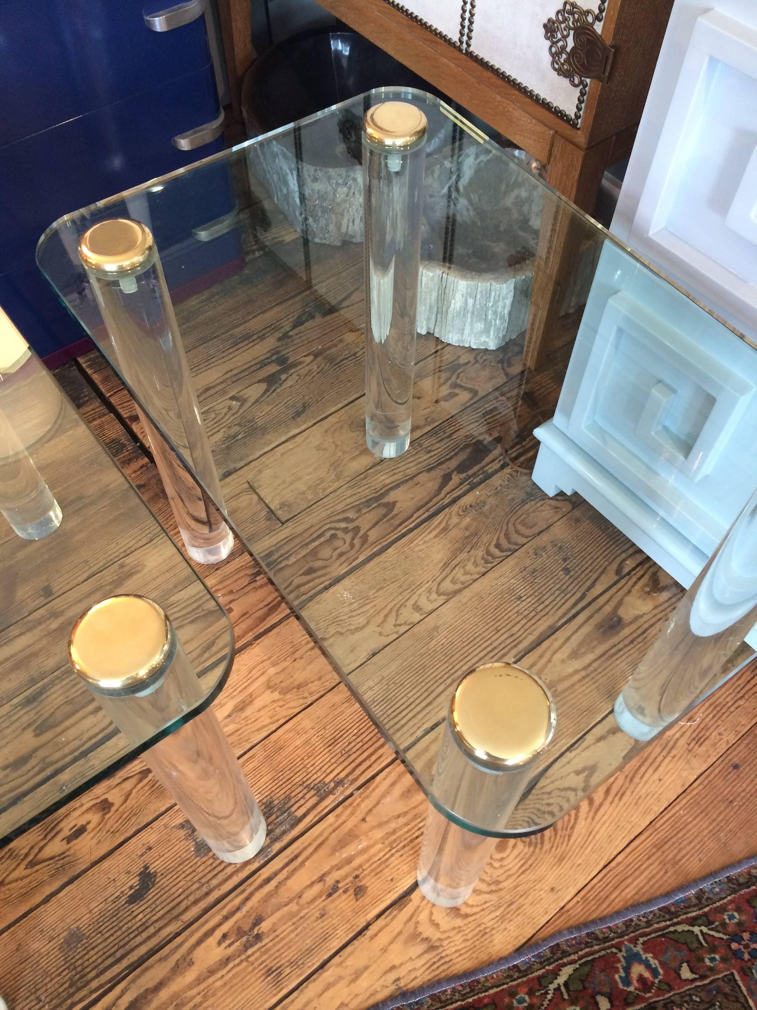 Pair of Pace Mid-Century Modern Side Tables with Chunky Lucite Legs In Excellent Condition In Hopewell, NJ