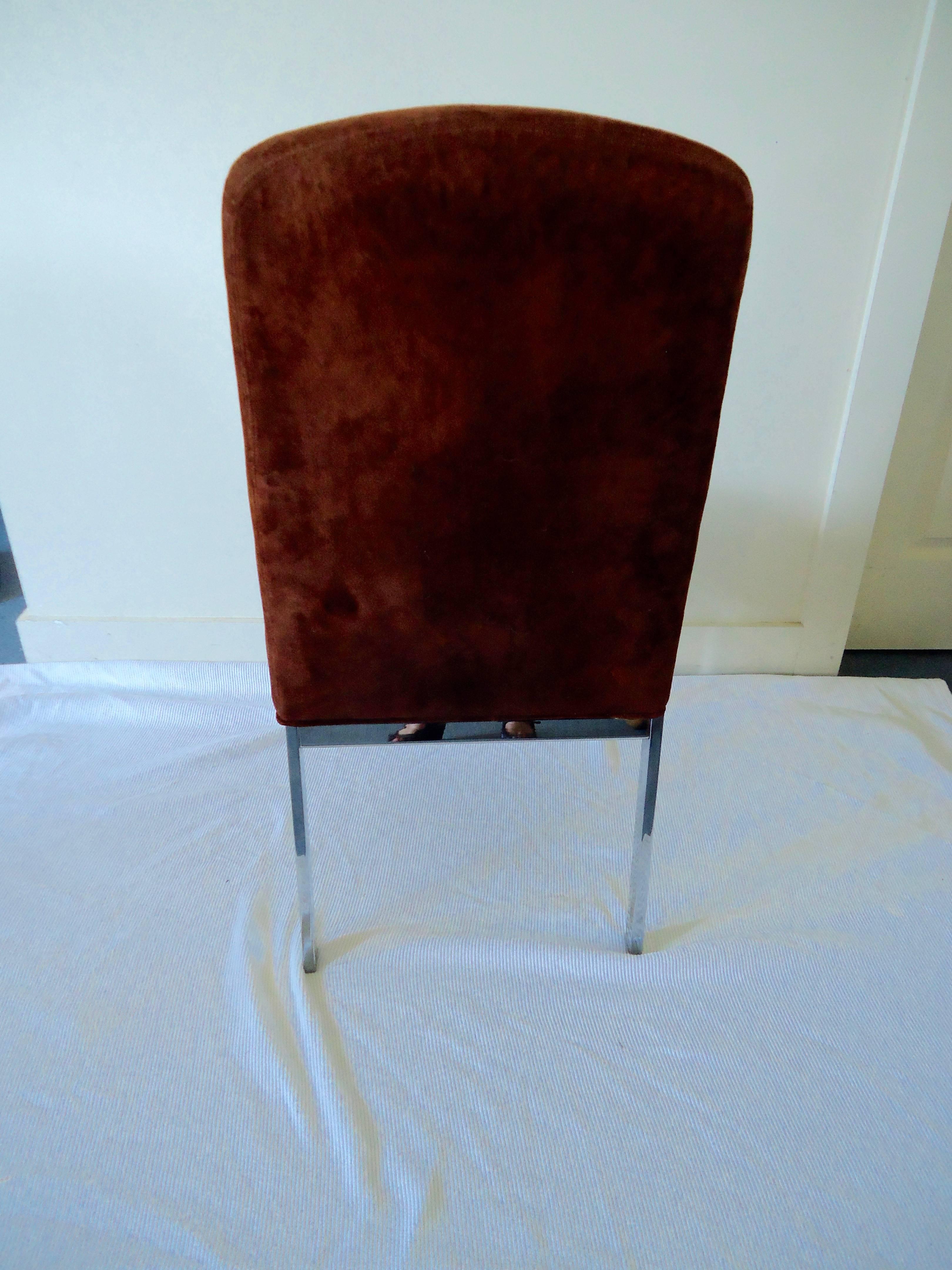 Late 20th Century Set of Four Chrome and Velvet Dining Chairs