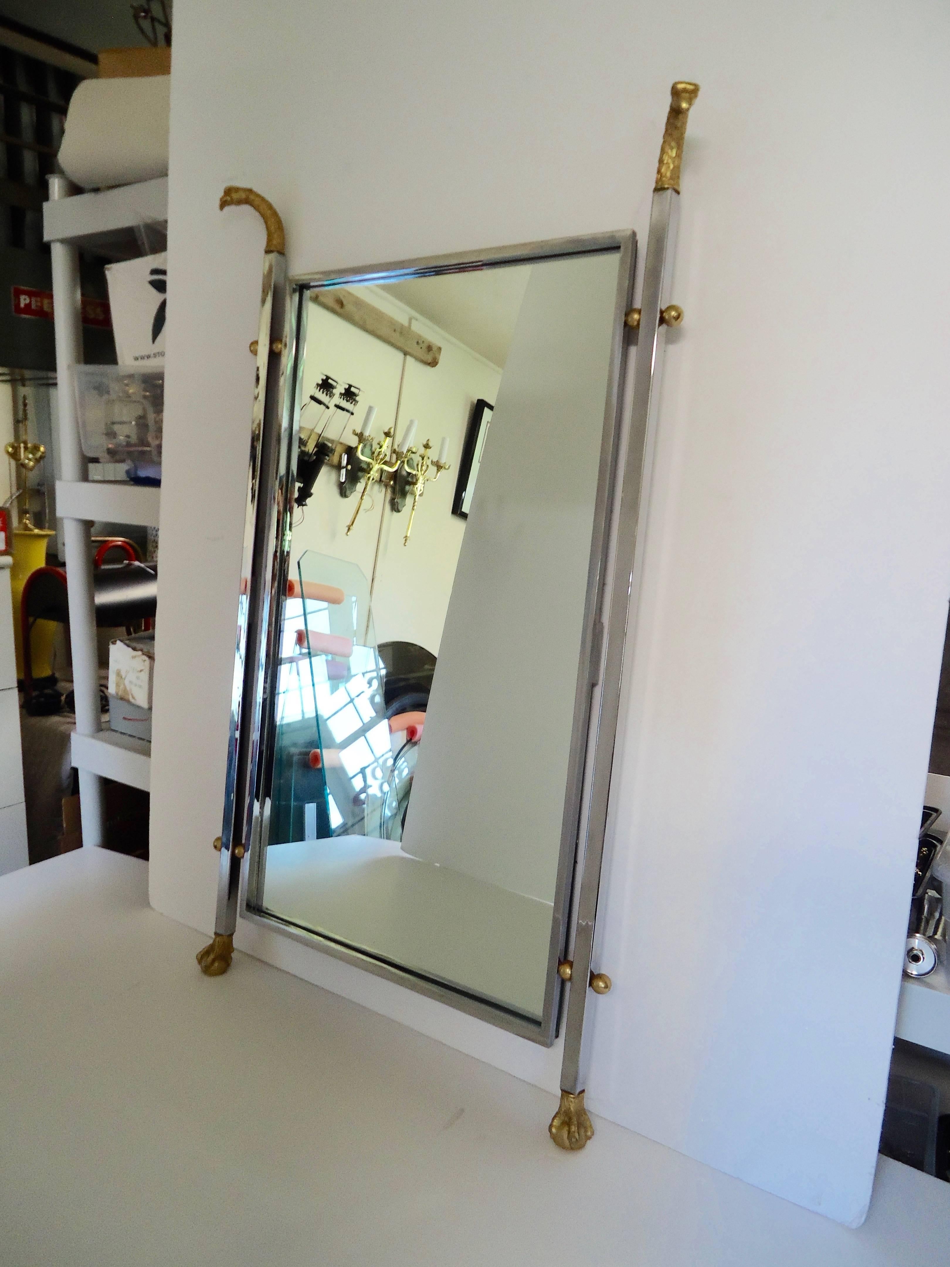 Maison Jansen Chrome and Brass Mirror In Excellent Condition In Hopewell, NJ