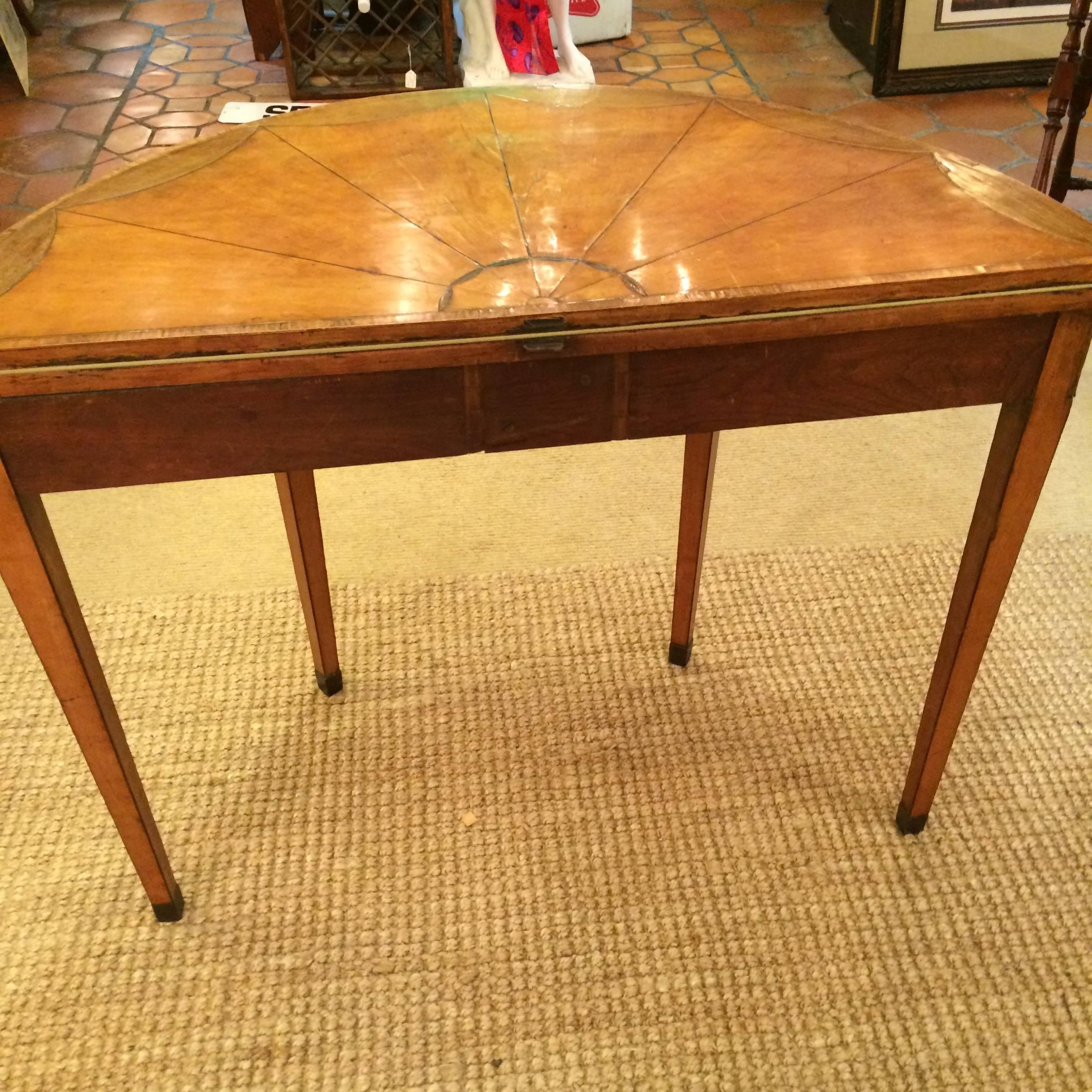 Antique Inlaid Mahogany and Satinwood Demilune Game Table 2