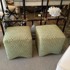 Stylish Pair of Custom Greek Key Motif Ottoman Poufs