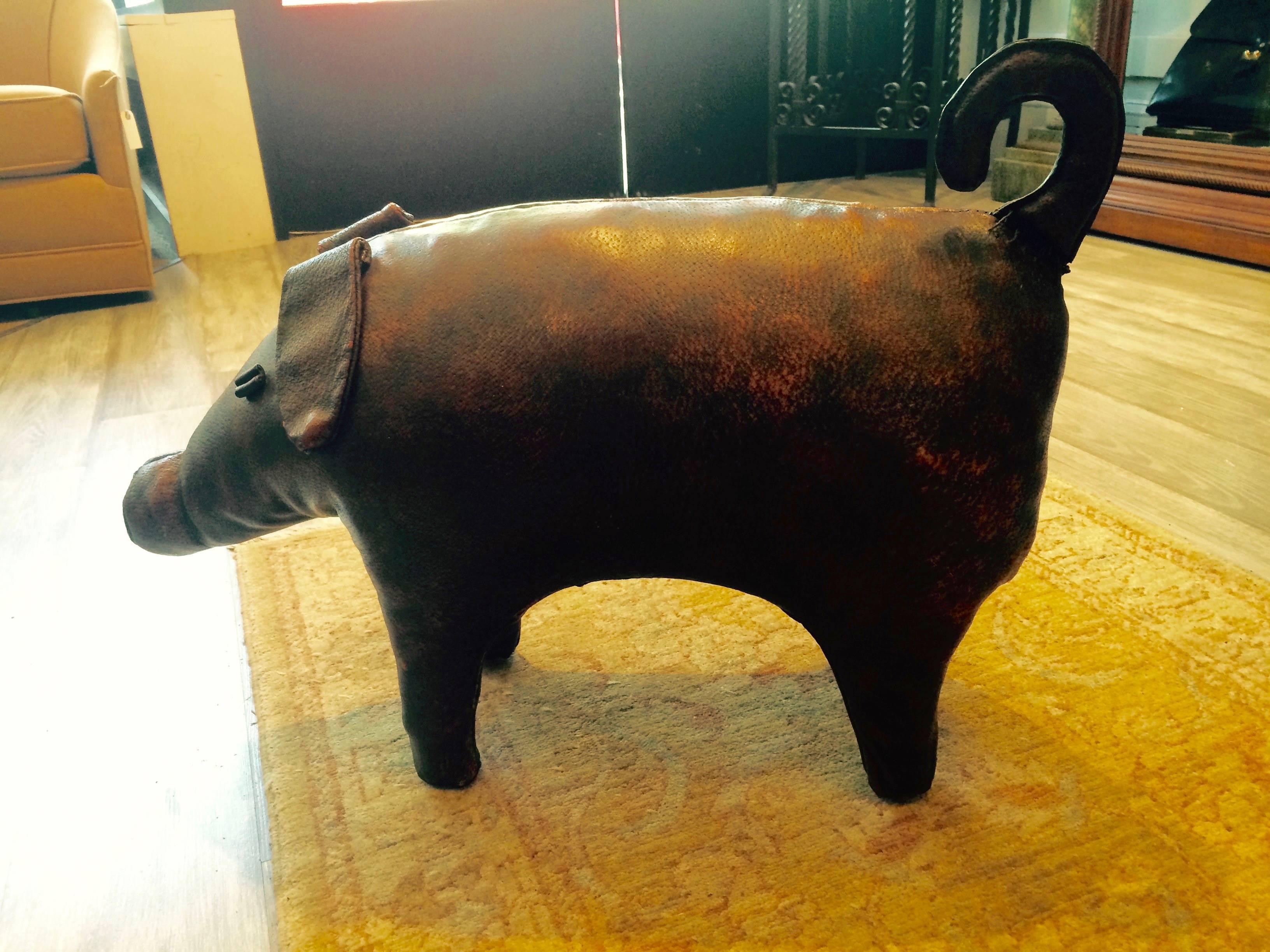 leather pig footstool