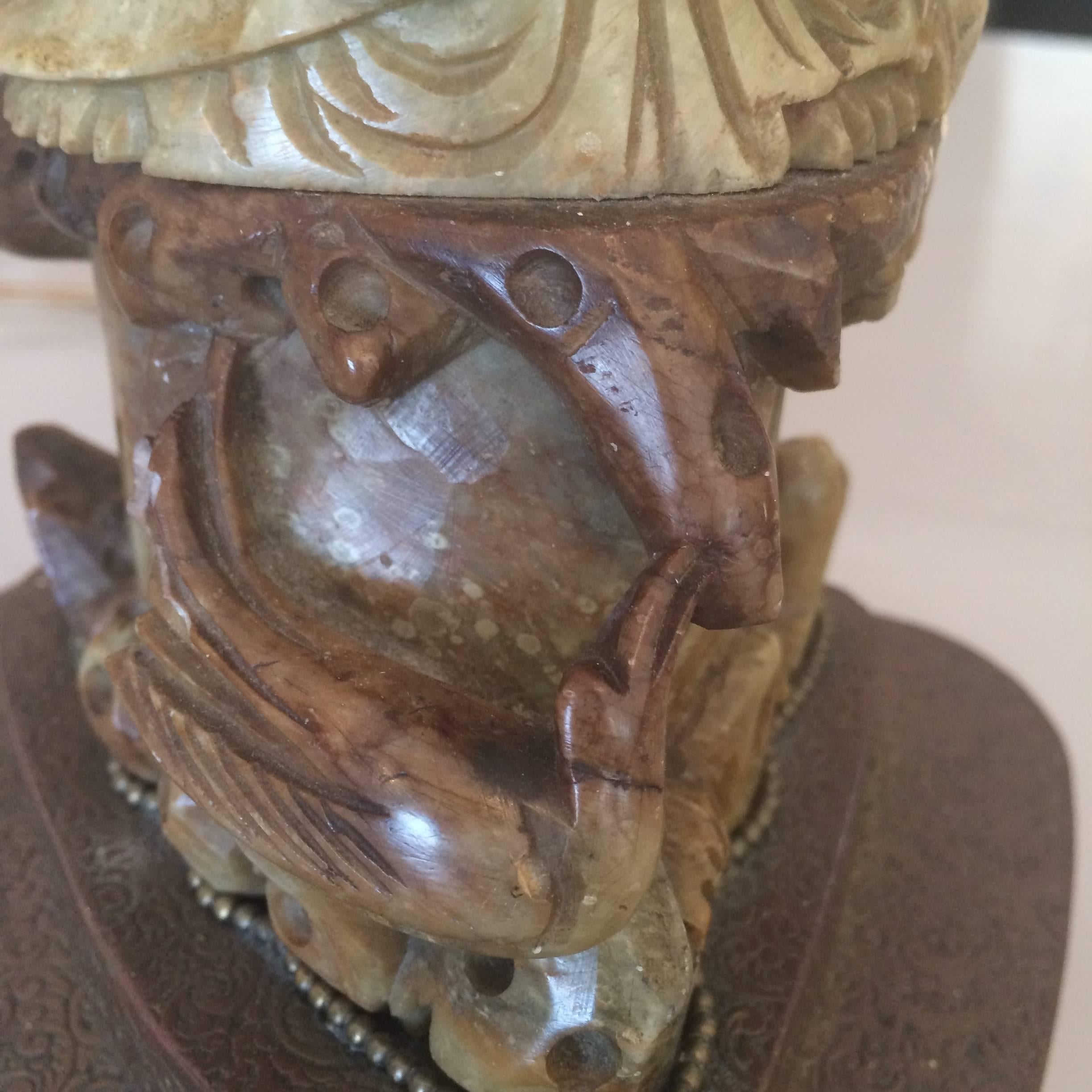 19th Century Carved Soapstone Asian Figural Lamp 1