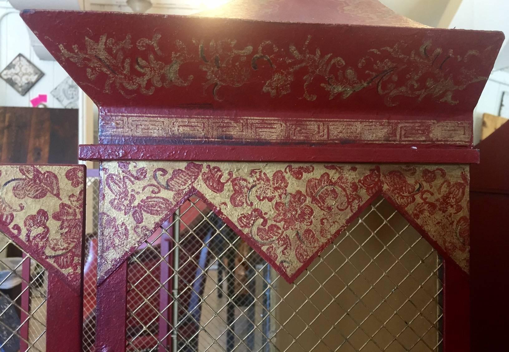 American Chinoiserie Style Red and Gold Tole Cabinet