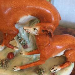 Staffordshire Spill Vase with Two Hunting Dogs