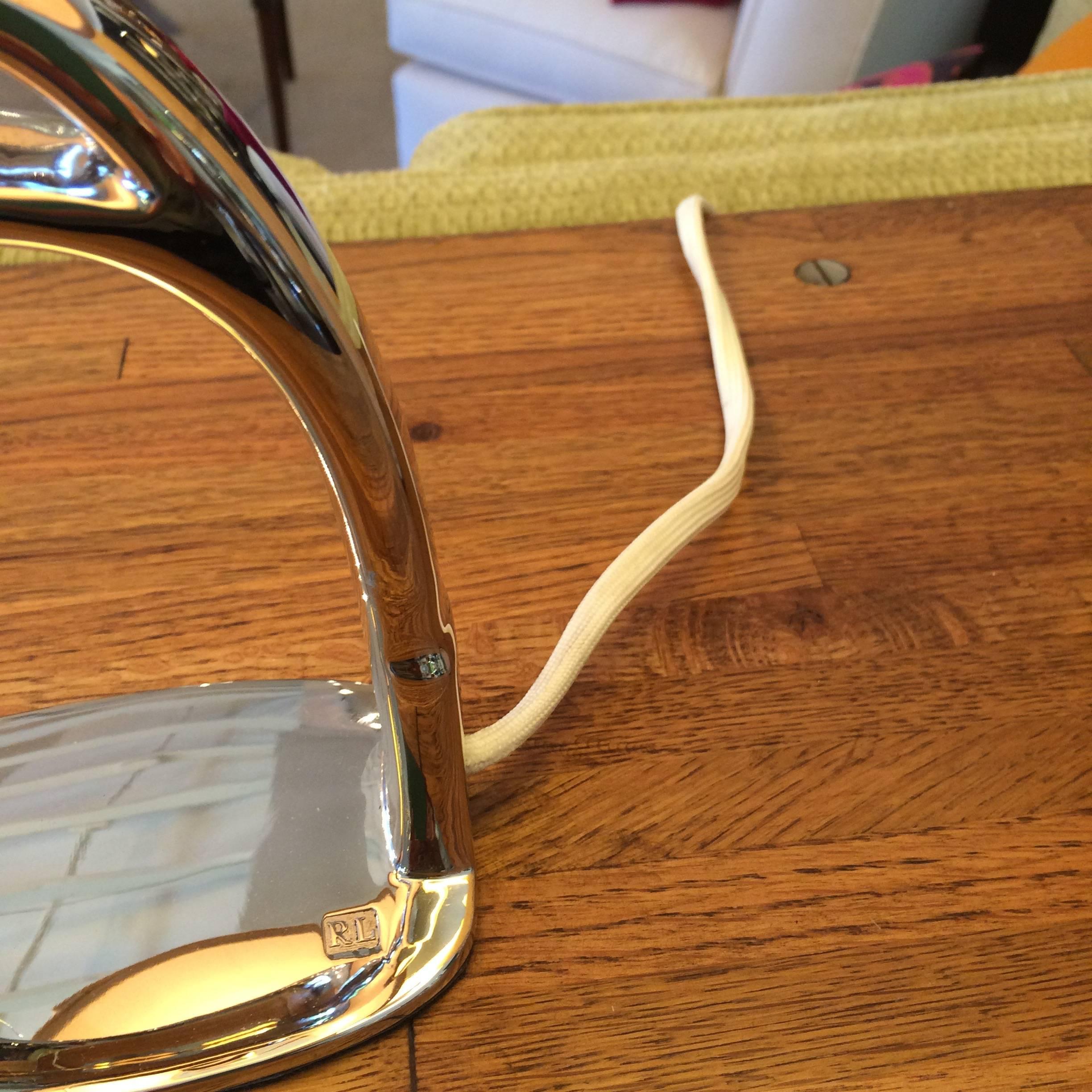 Contemporary Chrome Ralph Lauren Saddle Stirrup Table Lamps
