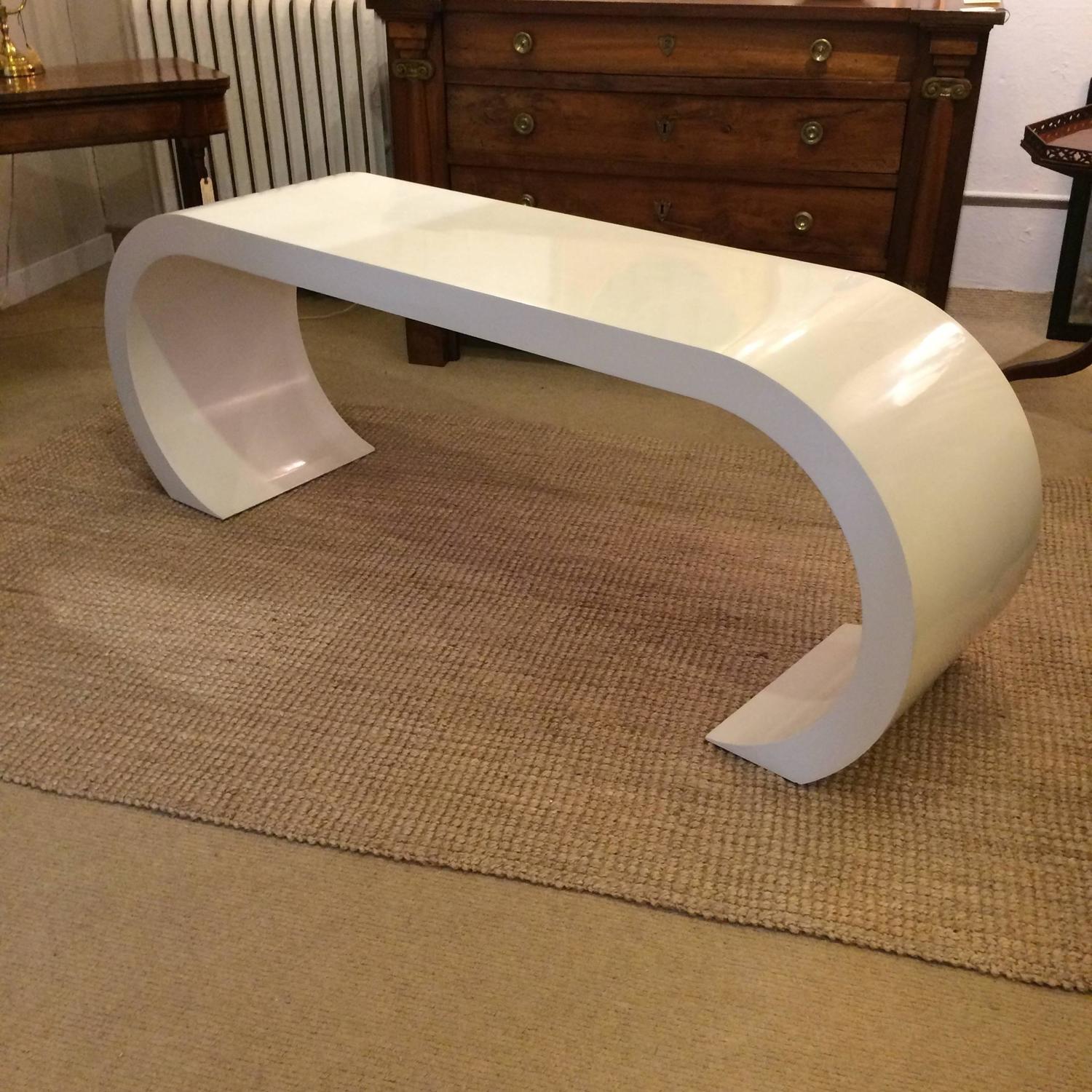 Sleek MidCentury Modern White Lacquer Waterfall Console Table at 1stdibs
