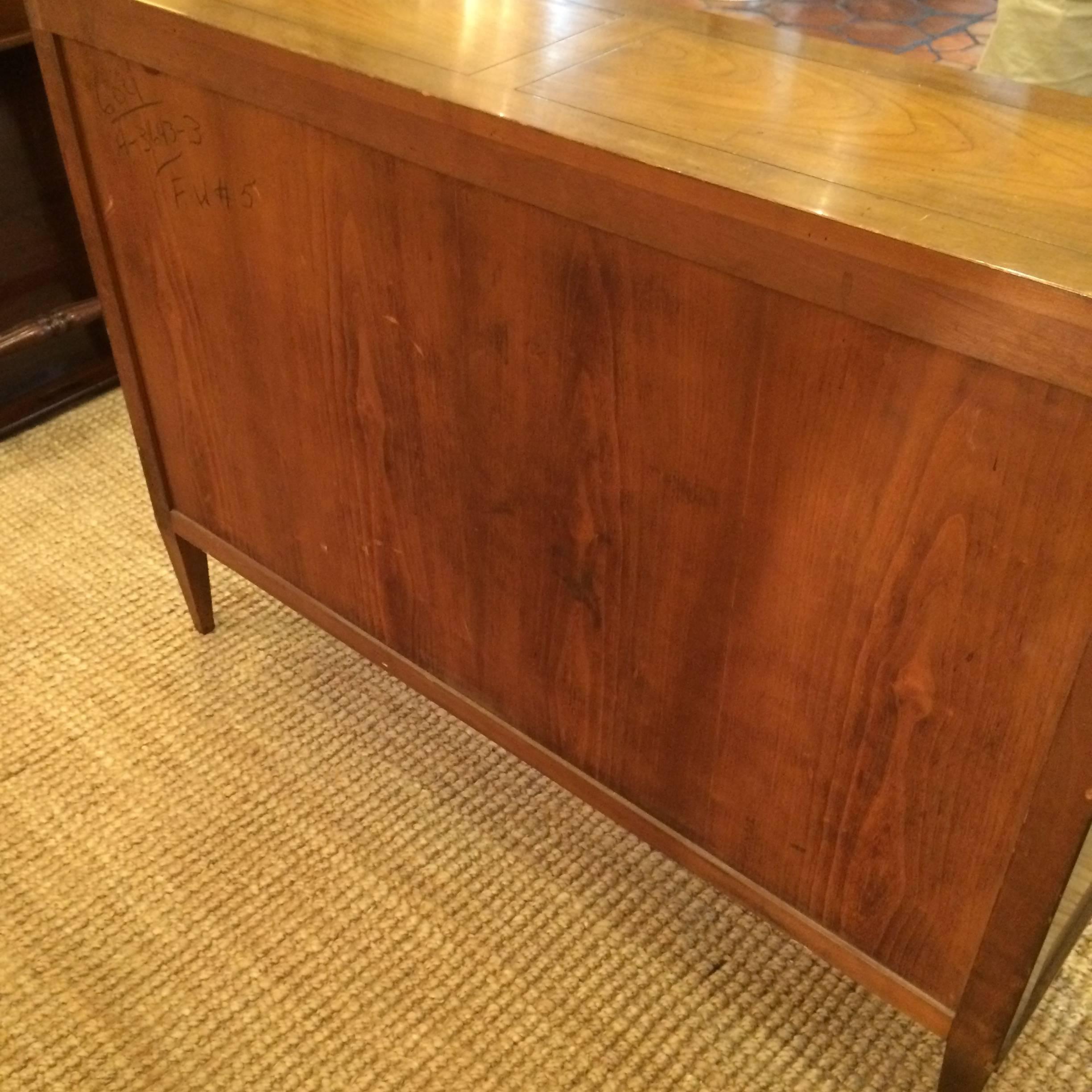 Walnut and Mirrored Two-Door Credenza Console Cabinet by Baker 4