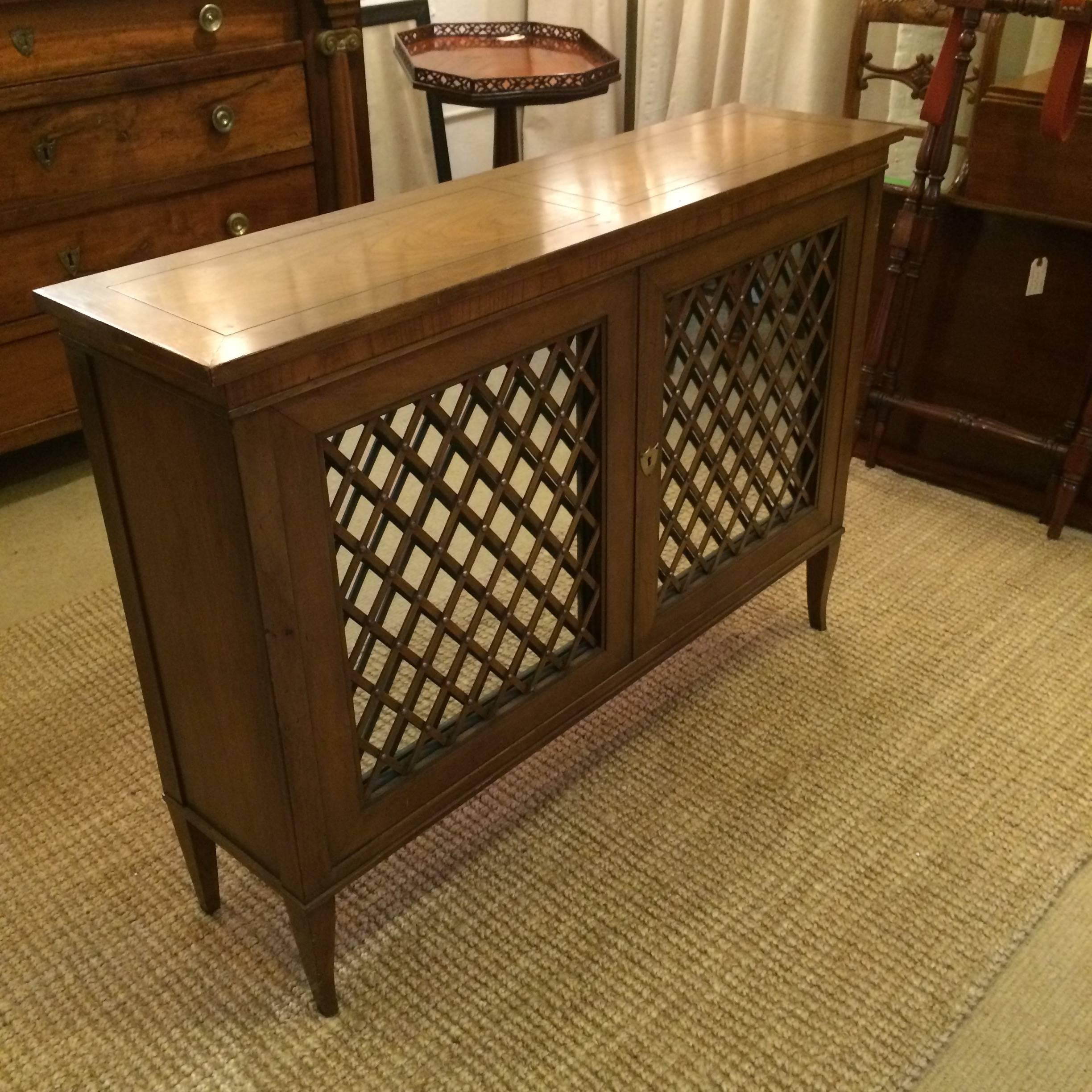 American Walnut and Mirrored Two-Door Credenza Console Cabinet by Baker