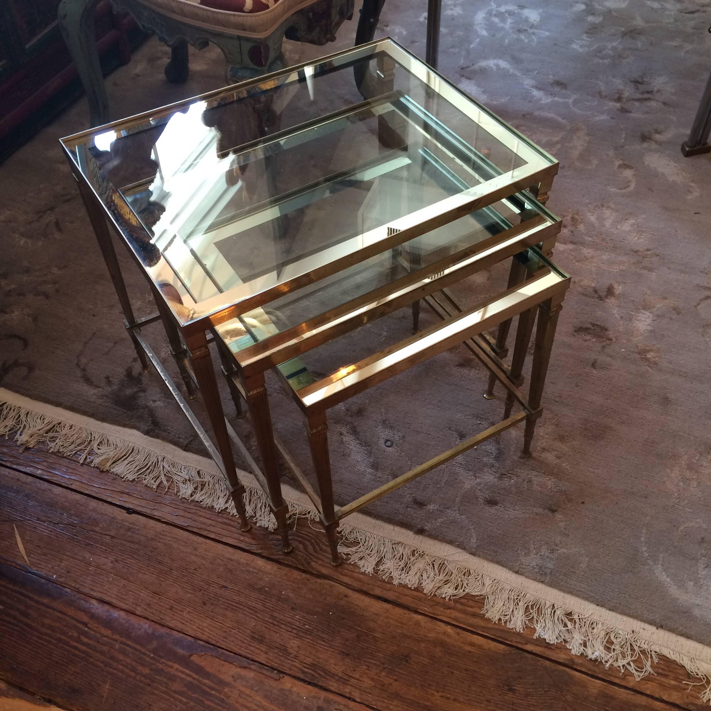 Set of Three Brass Nesting Tables In Good Condition In Hopewell, NJ