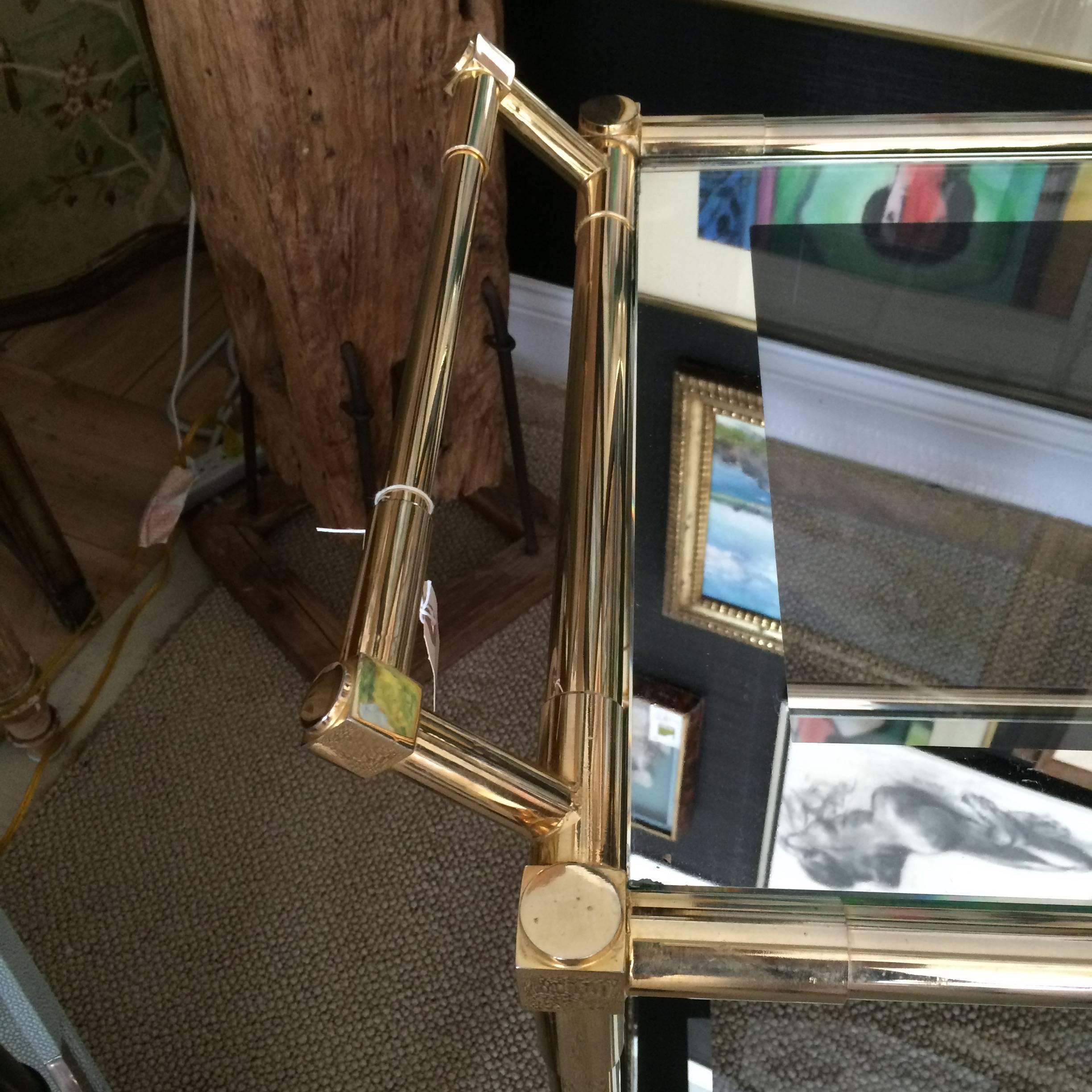American Mid-Century Modern Brass, Glass and Mirrored Bar Cart