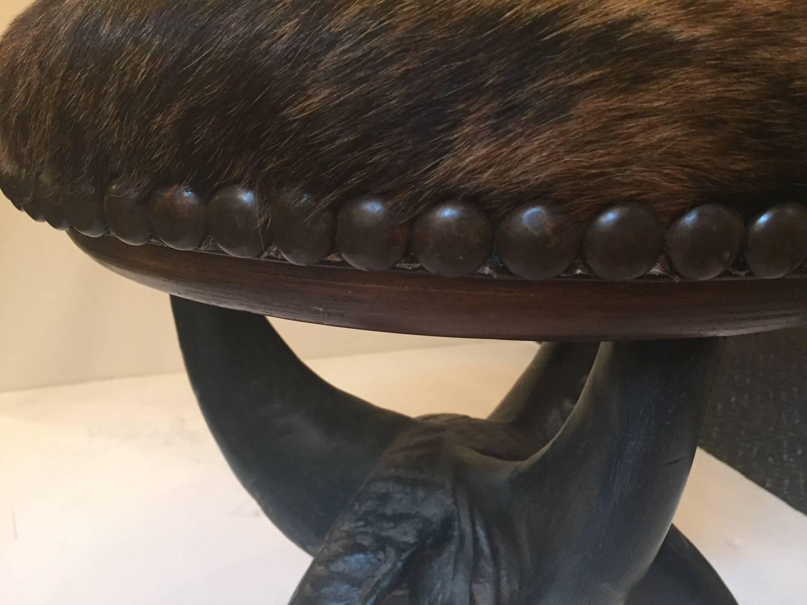 American Theodore Alexander Cow Hide and Faux Horn Stool