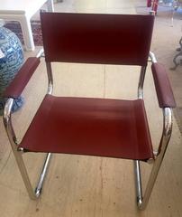 Set of Four Cognac Leather and Chrome Armchairs Dining Chairs