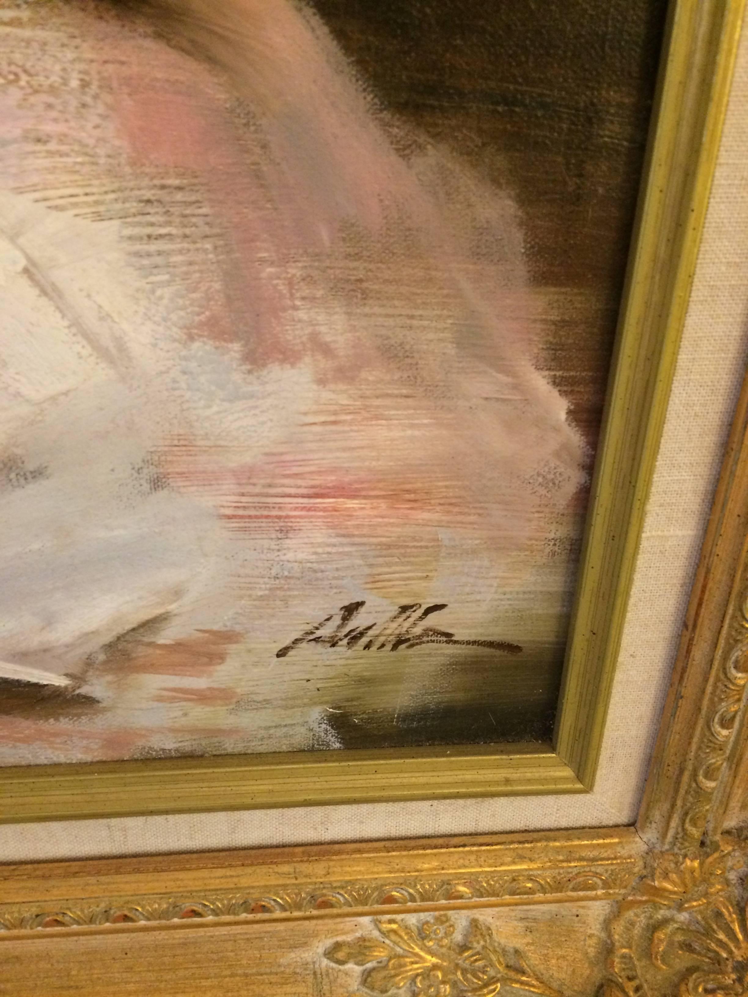 Breathtaking An He Original Oil Painting in Gilded Frame In Excellent Condition In Hopewell, NJ