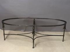 Elegant French Hand-Wrought Iron and Glass Oblong Coffee Table