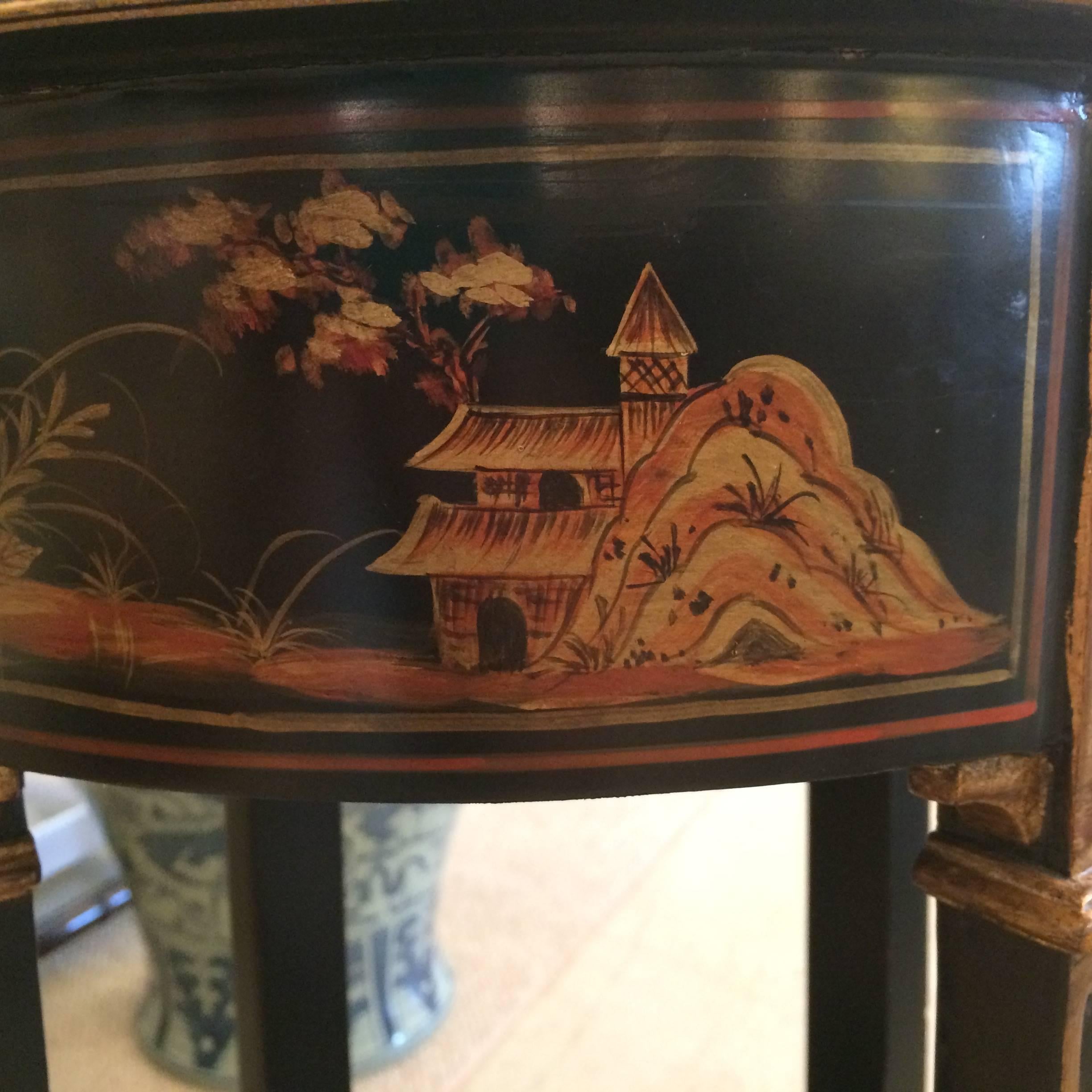 Elegant Chinoiserie Style Two-Tier Side Table In Excellent Condition In Hopewell, NJ