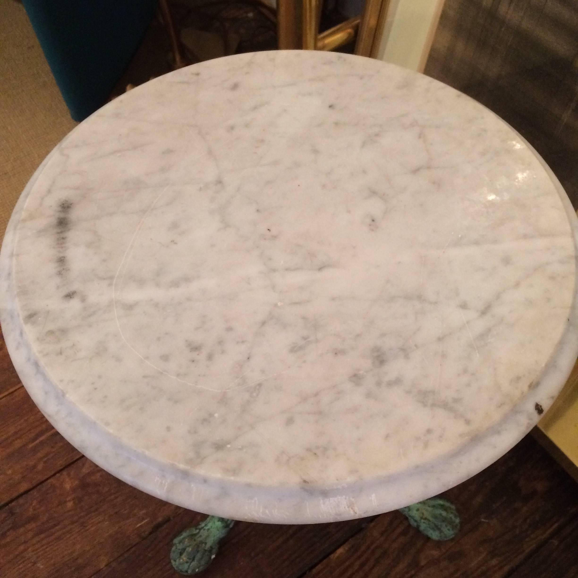 19th Century Exquisite Verdigris French Putti and Marble Side Table