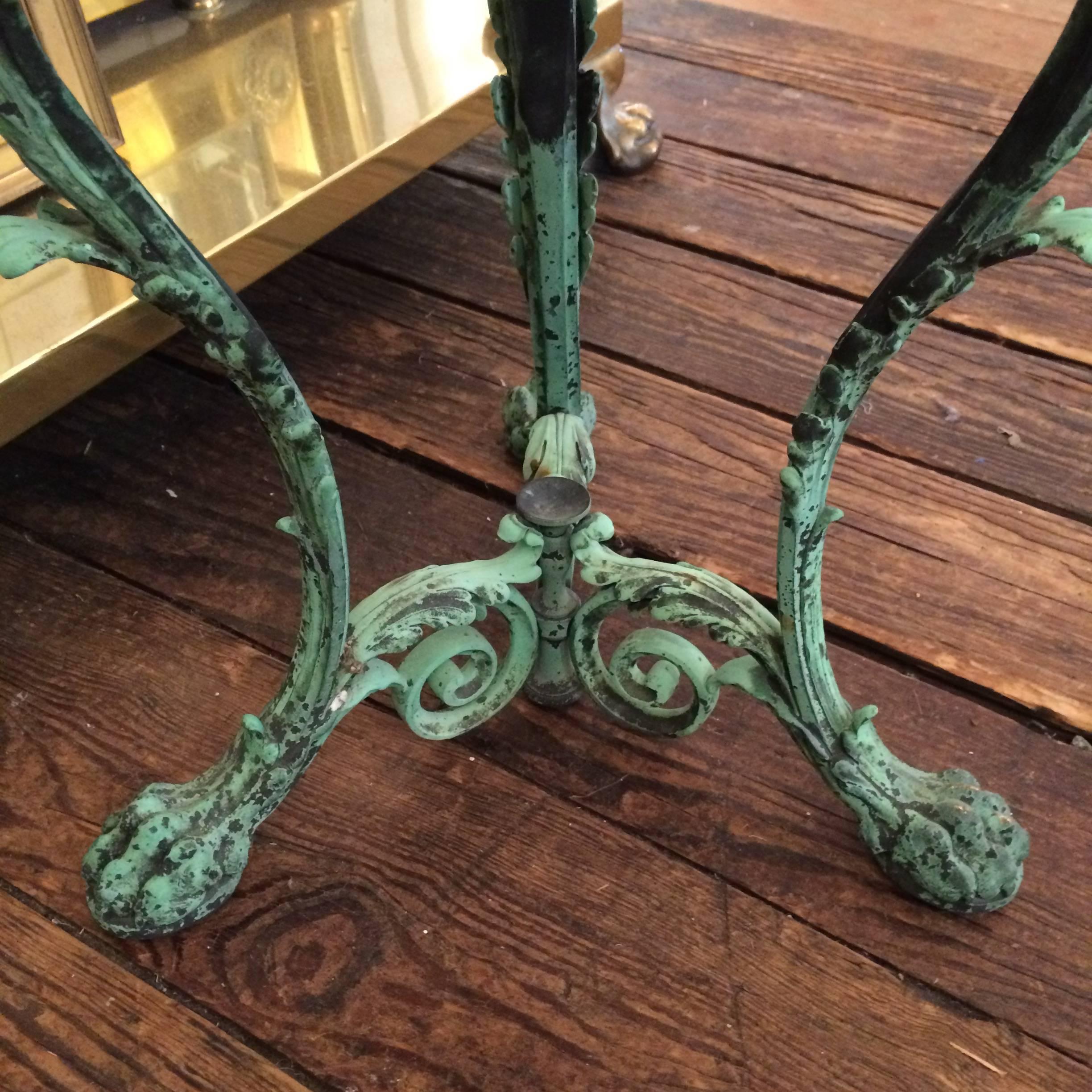 Exquisite Verdigris French Putti and Marble Side Table 2