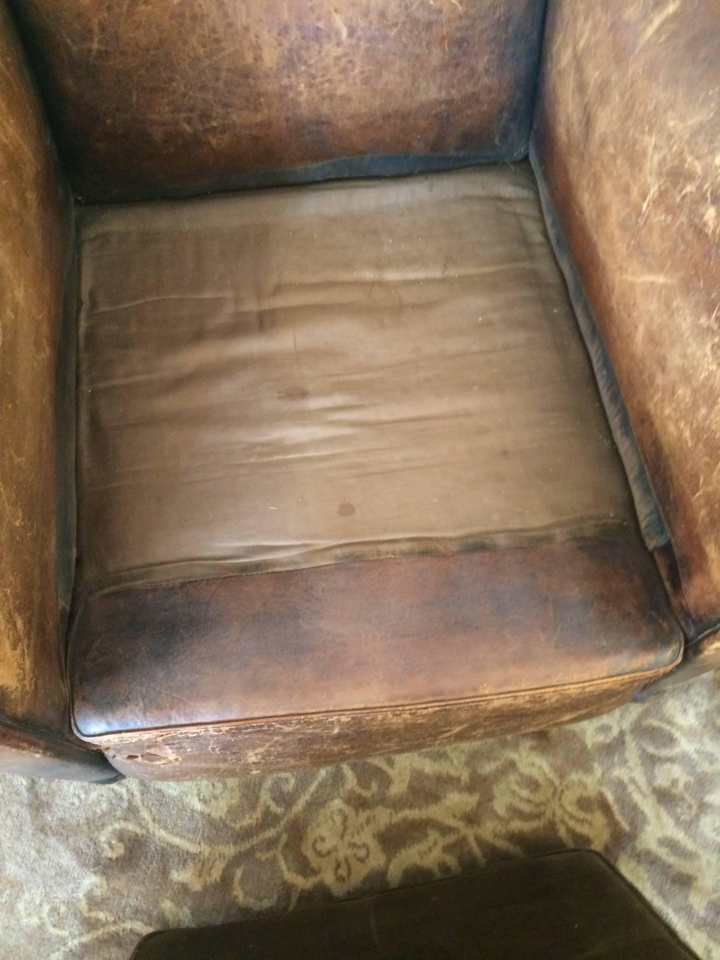 Yummy Distressed Leather and Velvet French Club Chair 1