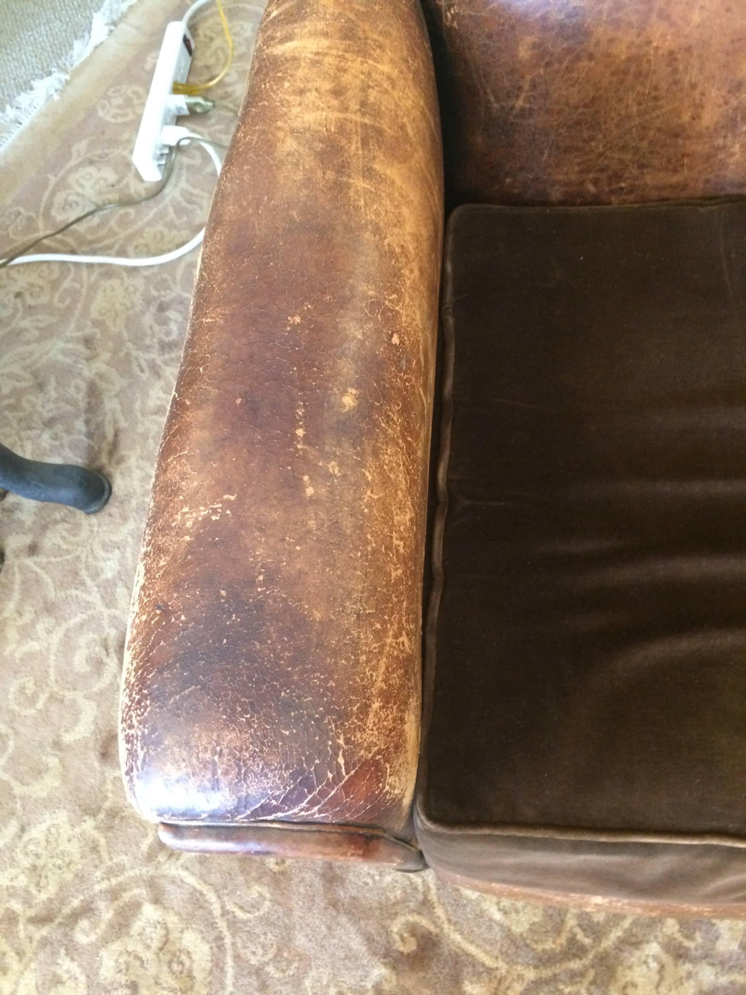 Yummy Distressed Leather and Velvet French Club Chair 3