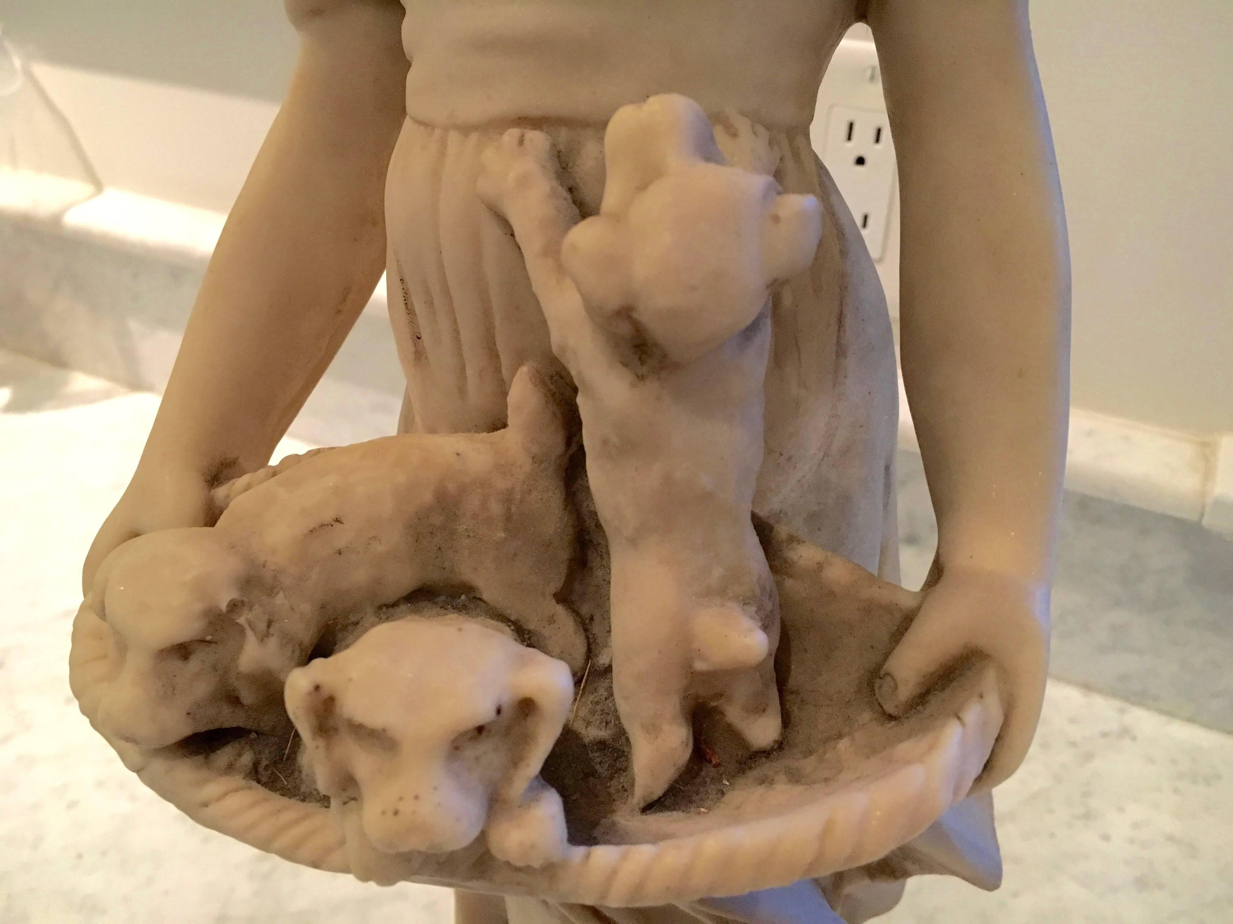 American Charming Sculpture of Girl with Puppies