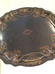 Elegant Black and Gold Hand-Painted Tray Side Table