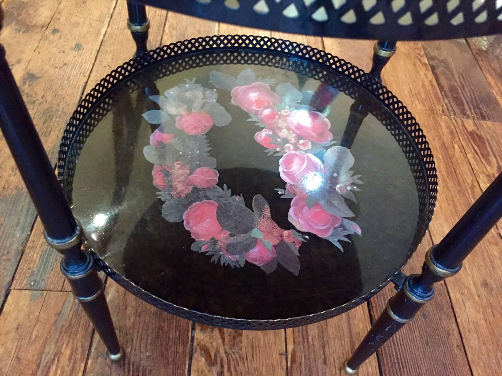 Lovely Italian Two-Tier Tole and Iron Side Table In Excellent Condition In Hopewell, NJ