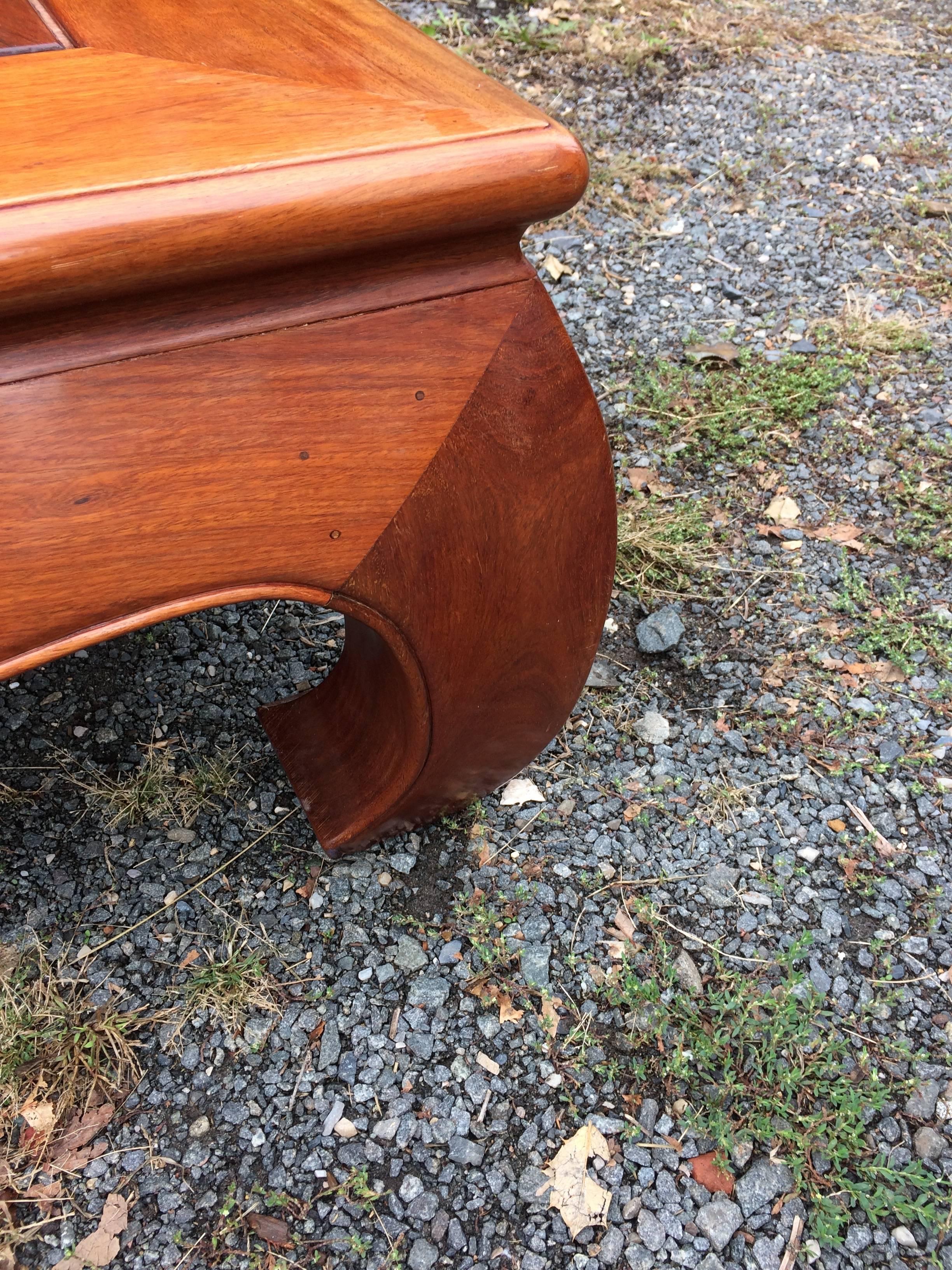 American Large Handsome Mahogany Square Coffee Table with Asian Flair