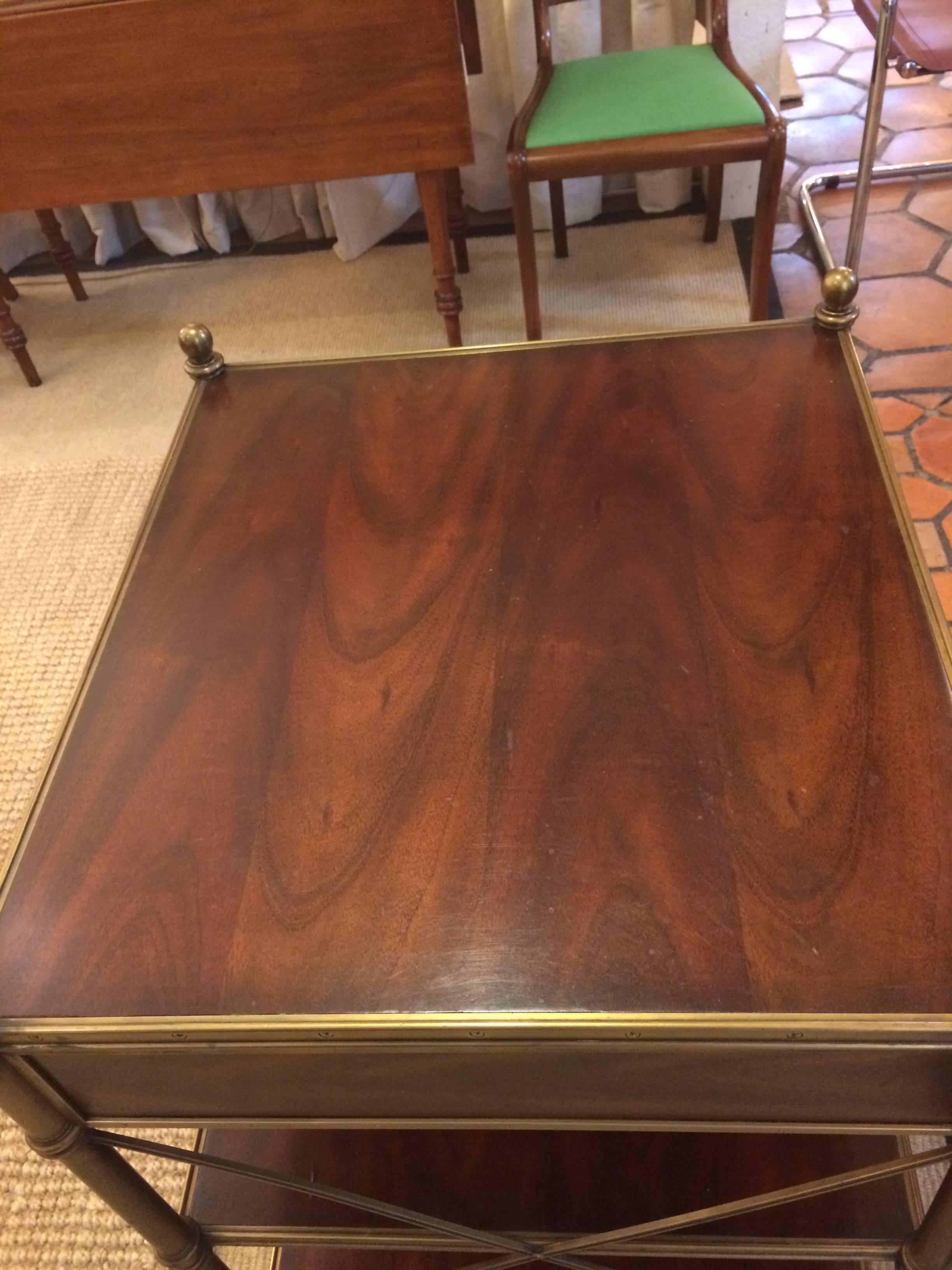 Unknown Rich Campaign Style Mahogany and Brass Side Table or Nightstand