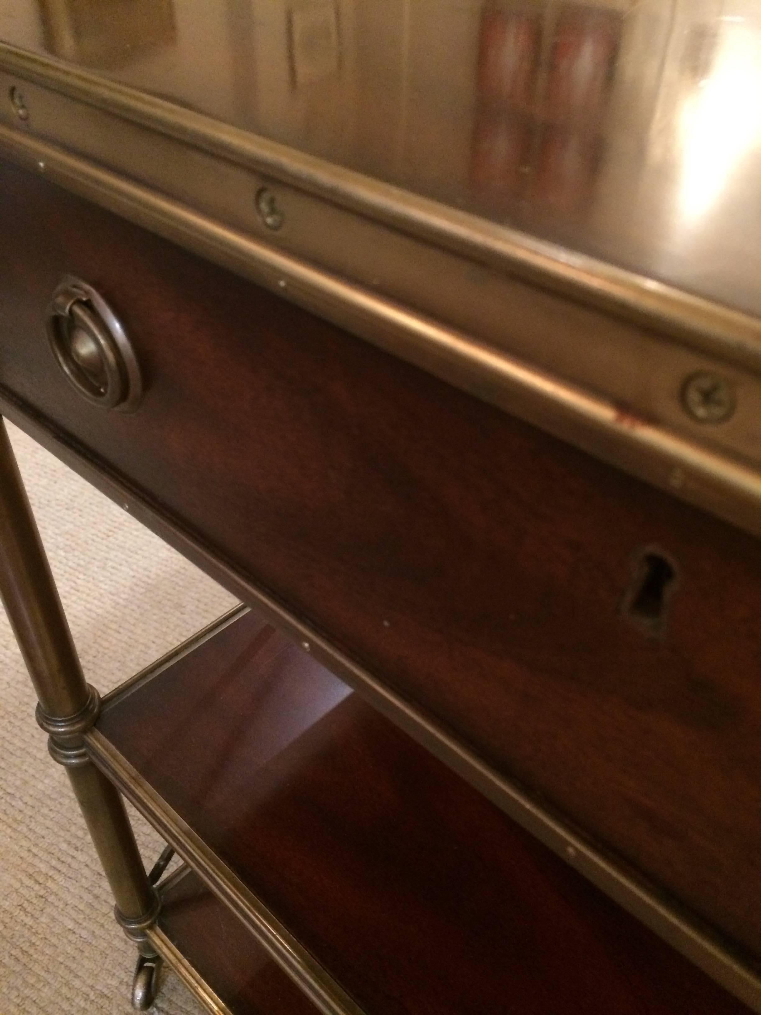 Late 20th Century Rich Campaign Style Mahogany and Brass Side Table or Nightstand