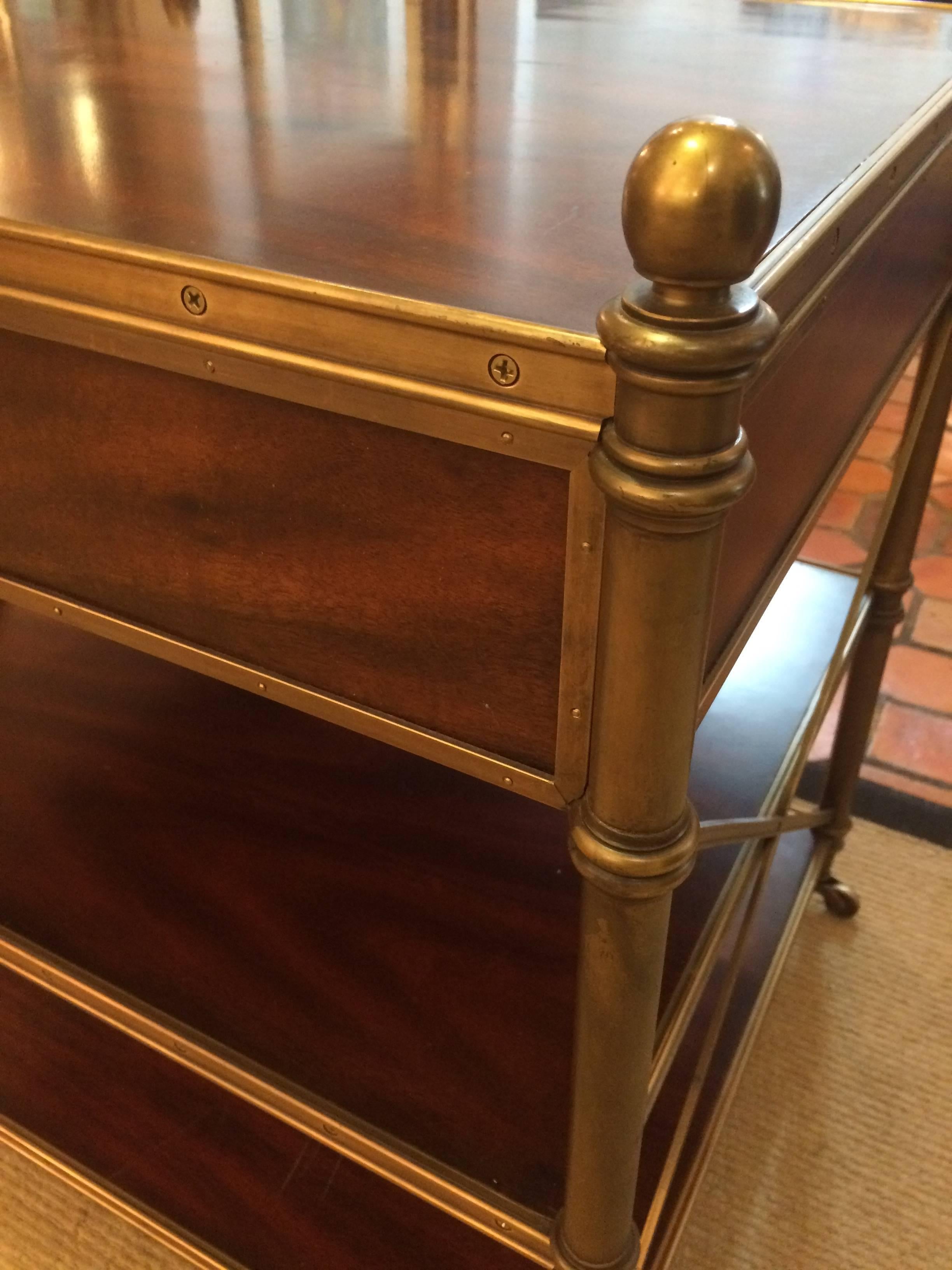 Rich Campaign Style Mahogany and Brass Side Table or Nightstand 1