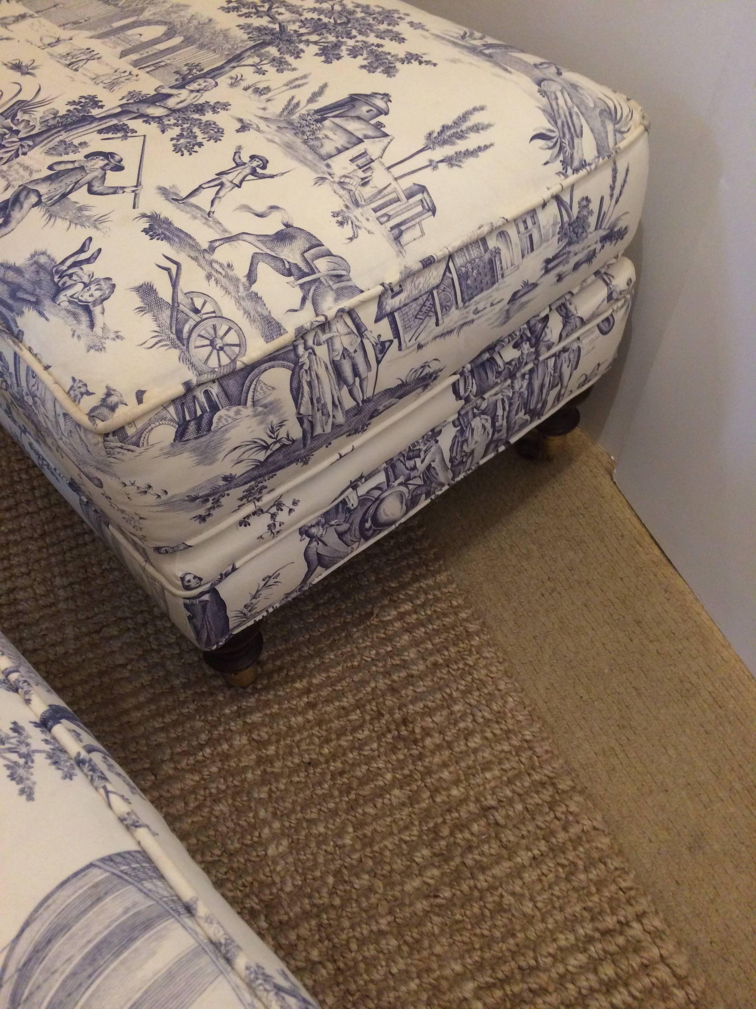 American Pair of Lovely Traditional Toile Pillow Top Ottomans