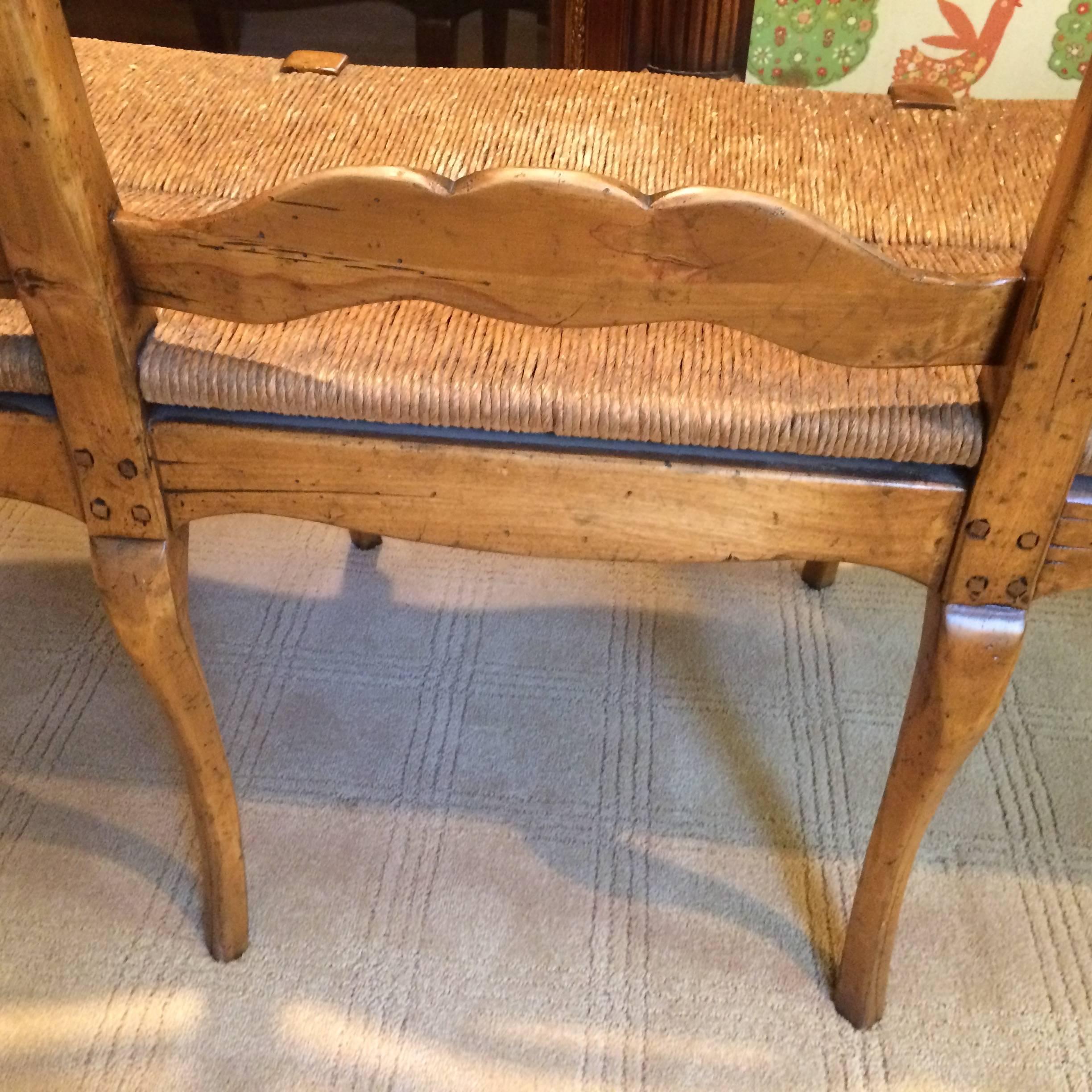 Mid-20th Century Charming Vintage Wood and Rush Seat Country Bench