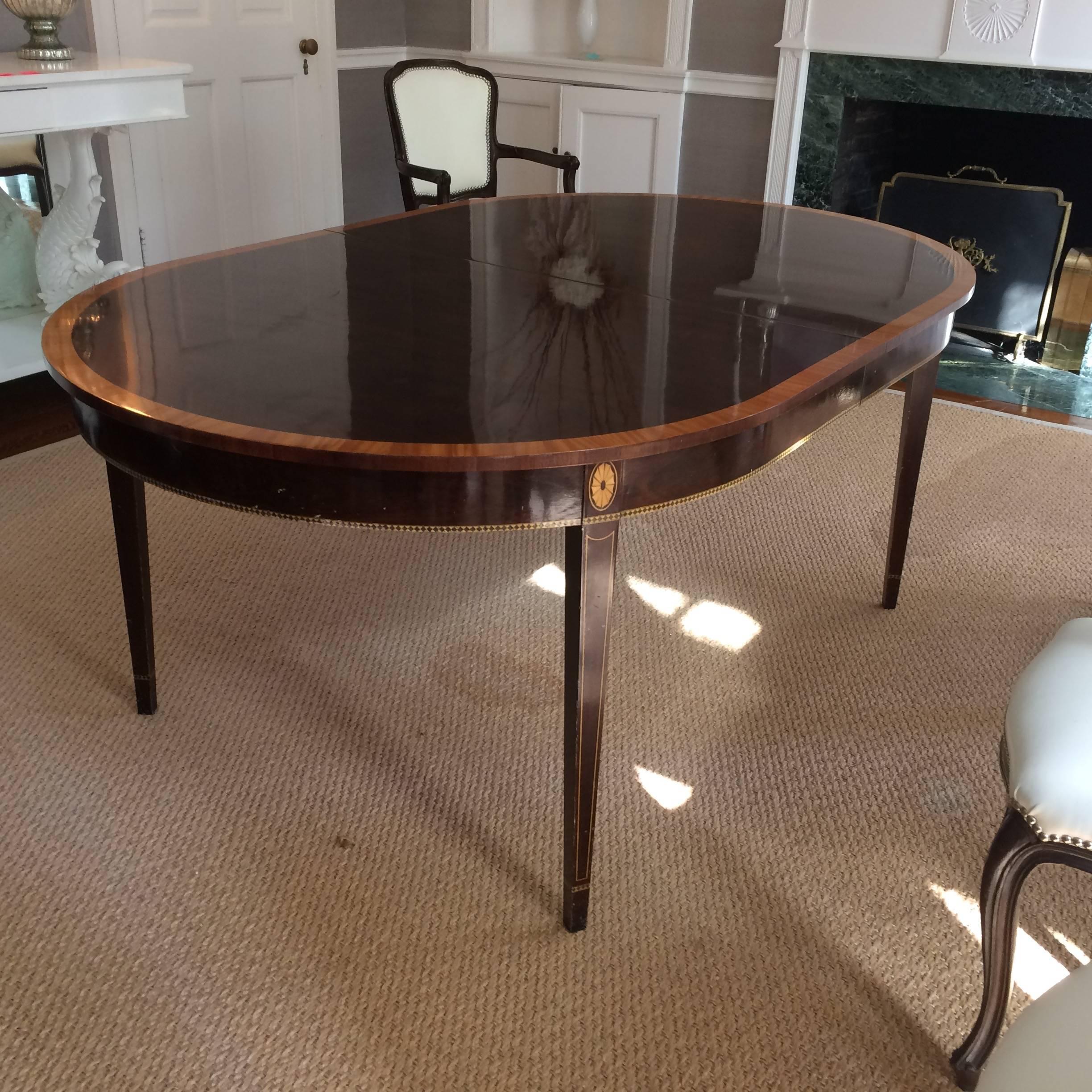 Fruitwood Elegant Stickley Oval Dining Table with two Leaves