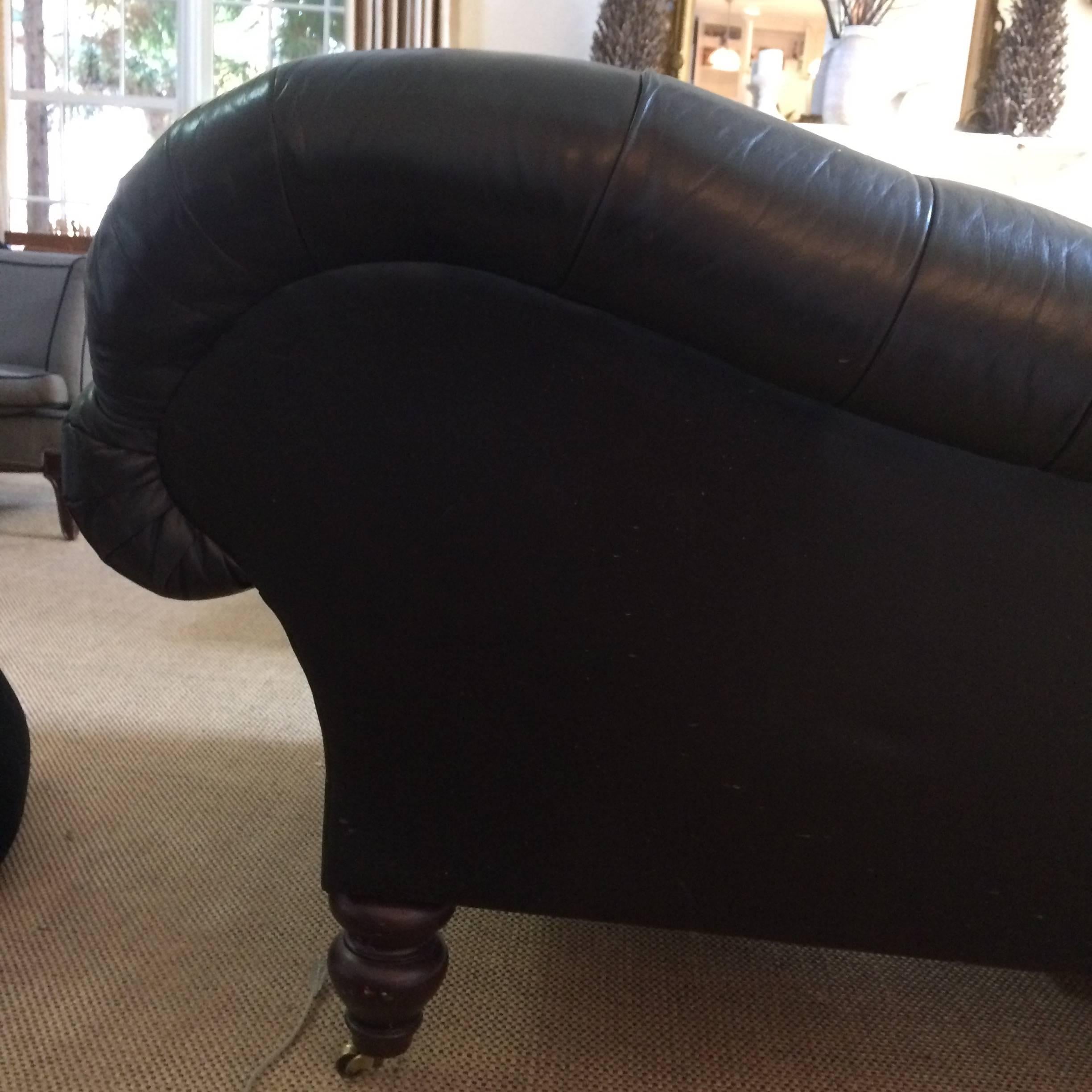 Ultra Sumptuous Ralph Lauren Tufted Black Leather Sofa In Excellent Condition In Hopewell, NJ