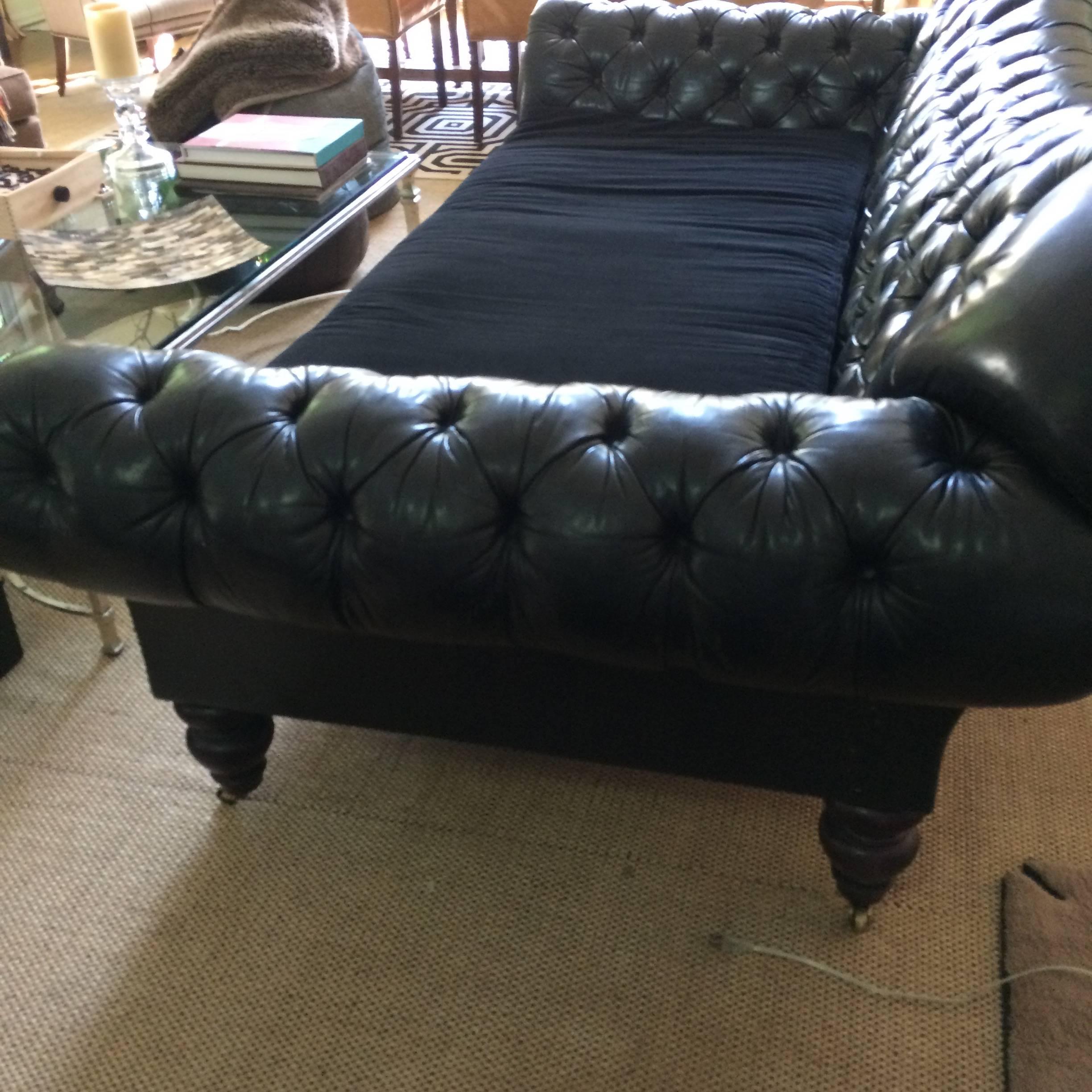 Contemporary Ultra Sumptuous Ralph Lauren Tufted Black Leather Sofa