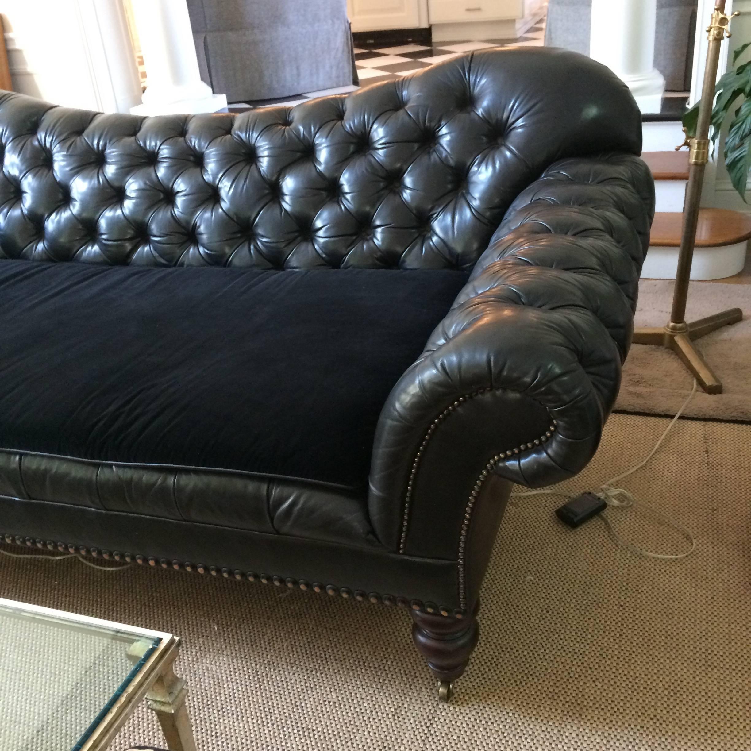 American Ultra Sumptuous Ralph Lauren Tufted Black Leather Sofa