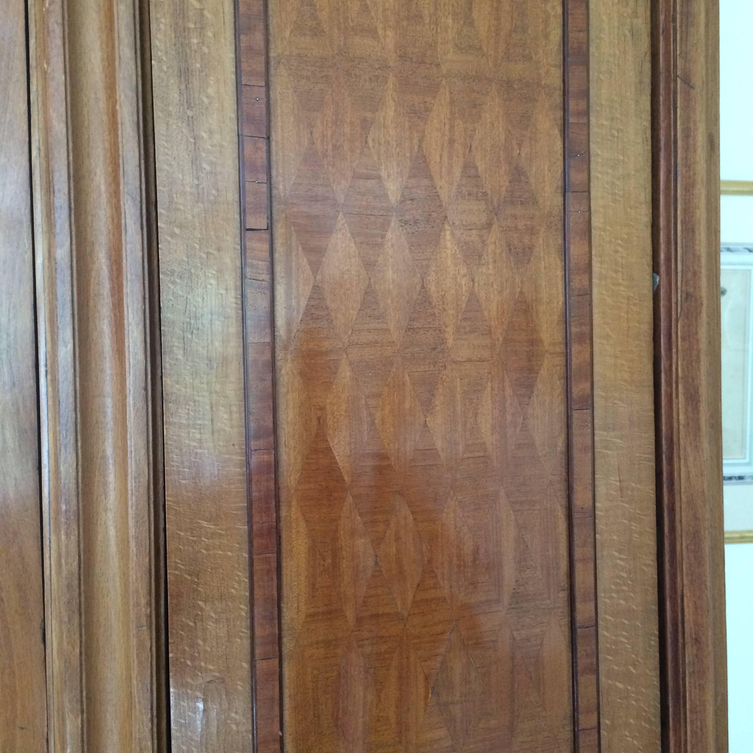 Monumental Edwardian Fruitwood Inlay and Mirrored Armoire In Excellent Condition In Hopewell, NJ