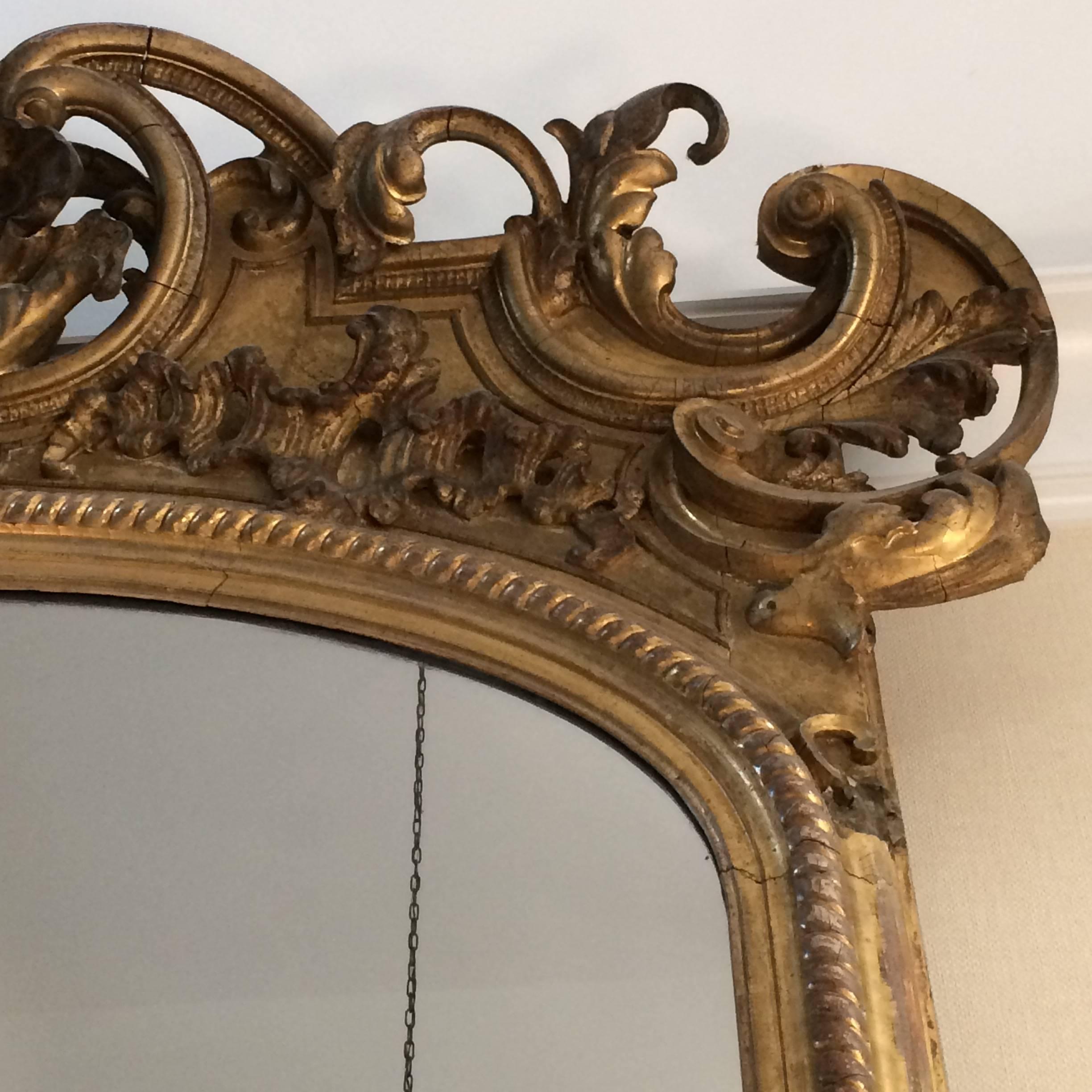 Palacial Antique Giltwood Mirror In Good Condition In Hopewell, NJ