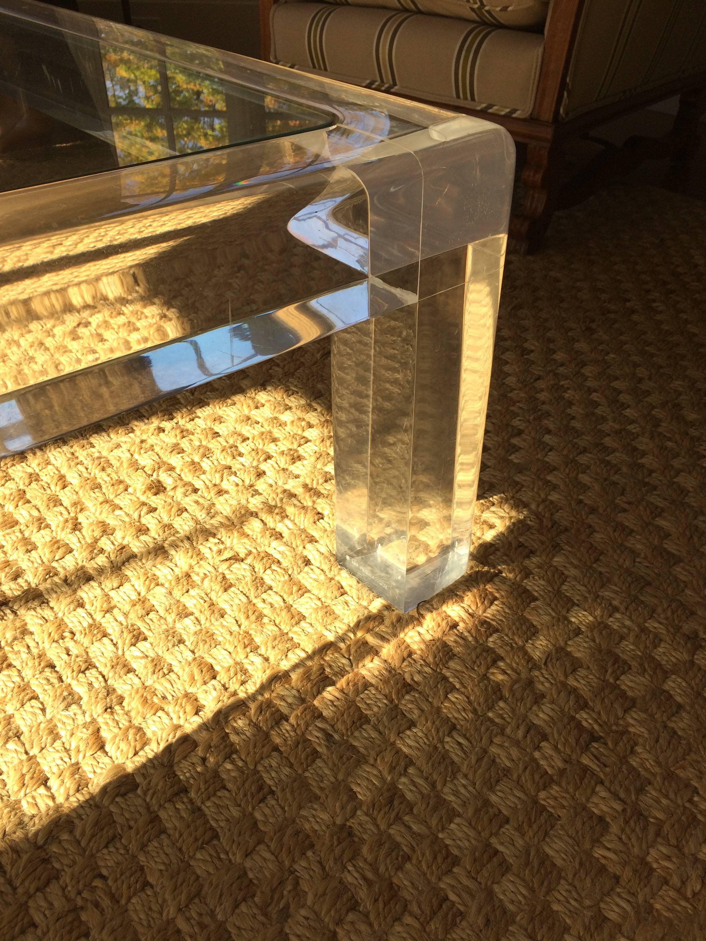 American Massive Square Mid-Century Modern Lucite Coffee Table