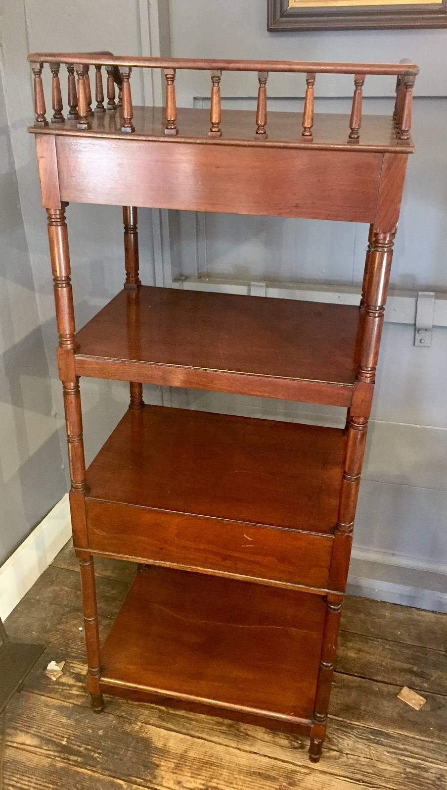 Refined 19th Century English Mahogany Etagere with two Drawers 1