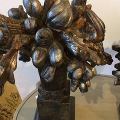 Beautiful Hand-Carved Silver Leaf Sculptural Cornucopias